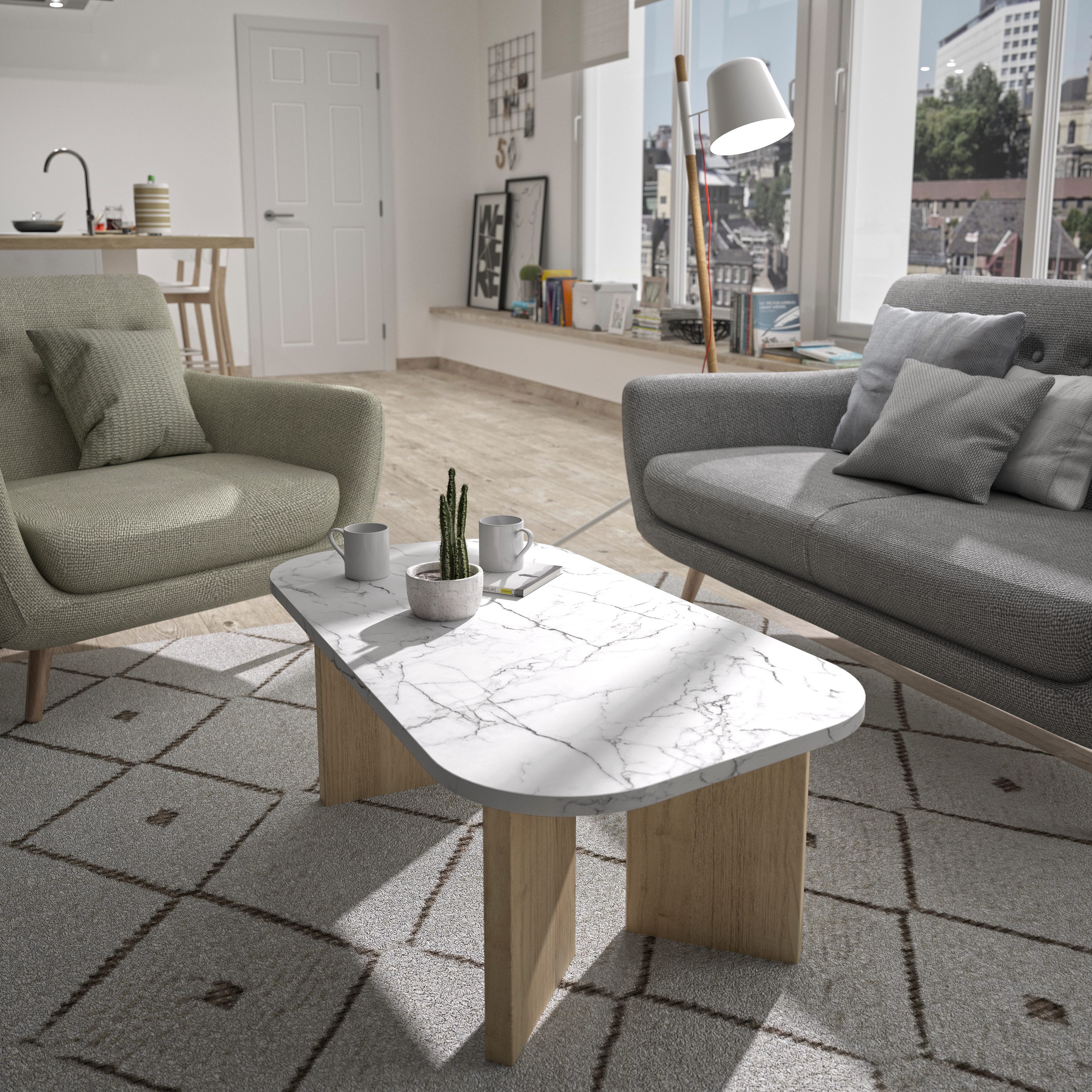 Gami Couchtisch Quartz, Couchtisch mit Marmor-optik Tischeplatte