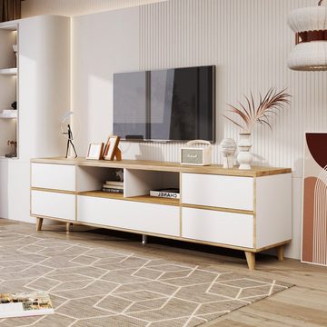 REDOM TV-Schrank Lowboard (Wohnzimmermöbel in Weiß und Holzfarben) Fächern und Türen im natürlichen Landhausstil.
