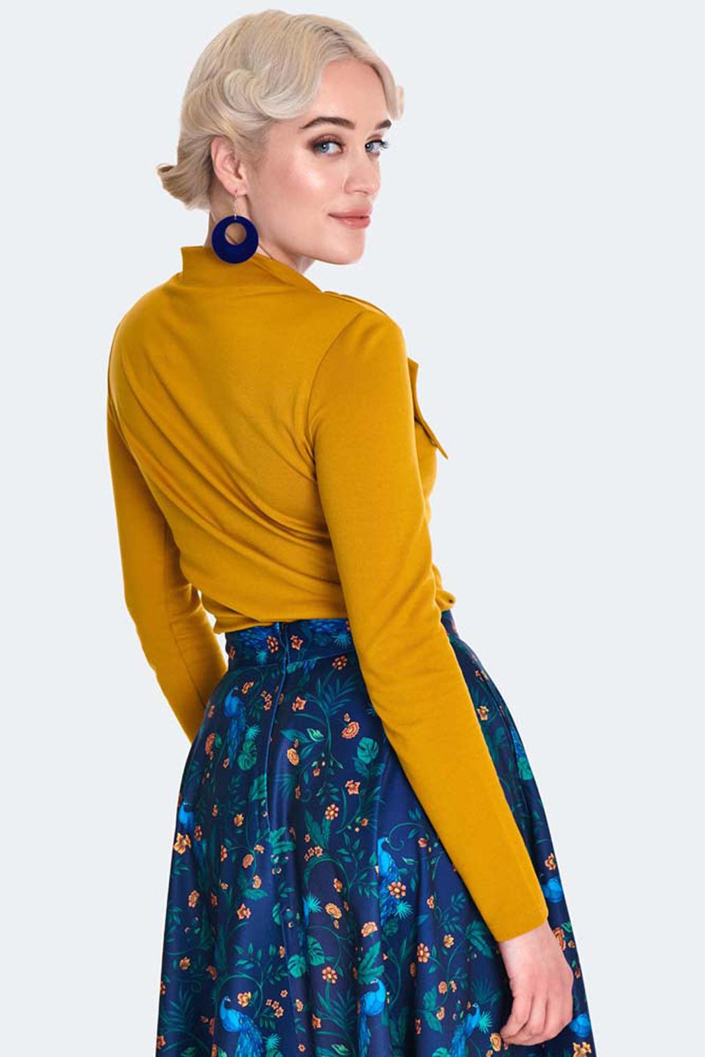 Voodoo Vixen Shirttop Retro Tie Neck Jersey Gelb Vintage Classic Oberteil S günstig online kaufen