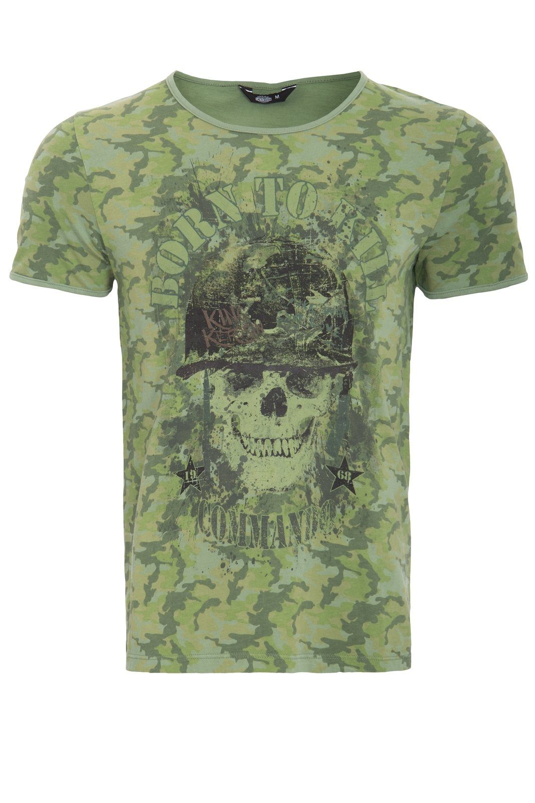 KingKerosin T-Shirt born to kill mit Tarn-Alloverprint und Skull-Motiv Evergreen