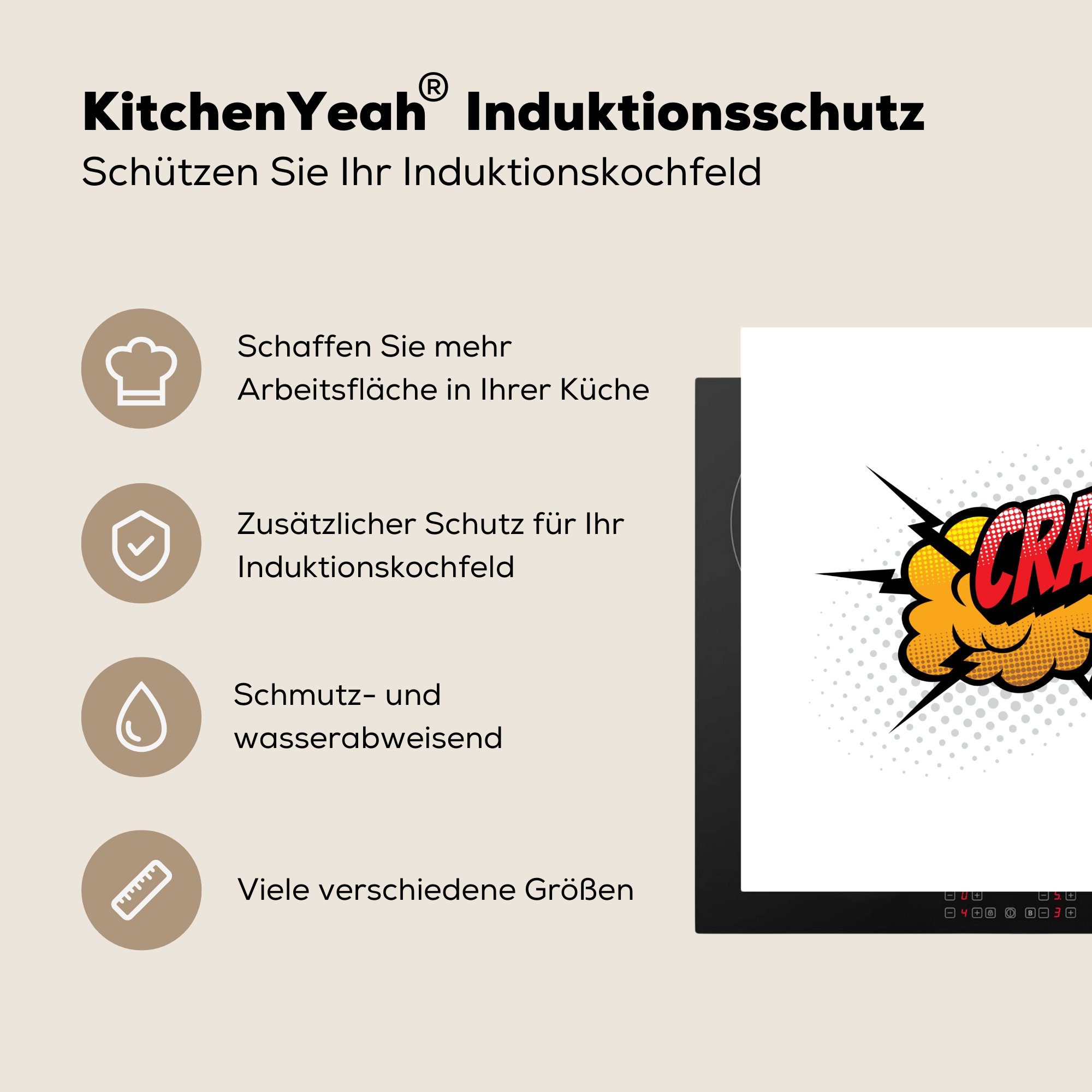 Zitate MuchoWow für cm, Herdblende-/Abdeckplatte tlg), Ceranfeldabdeckung, Arbeitsplatte Sprichwörter küche (1 78x78 Vinyl, - 'Crash!, -