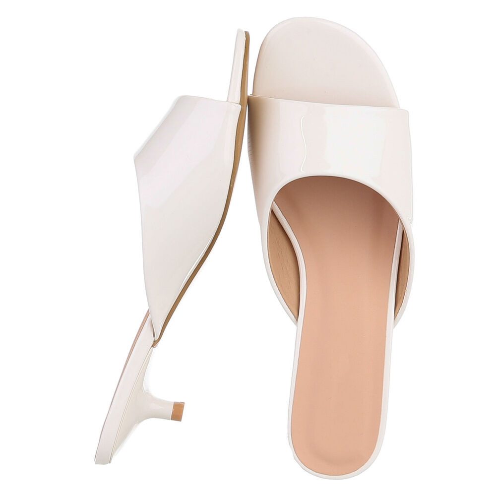 Ital-Design Damen Pantolette mit Kitten Heel und offenem Design Pantolette (91895702) Pfennig-/Stilettoabsatz Pantoletten in Weiß