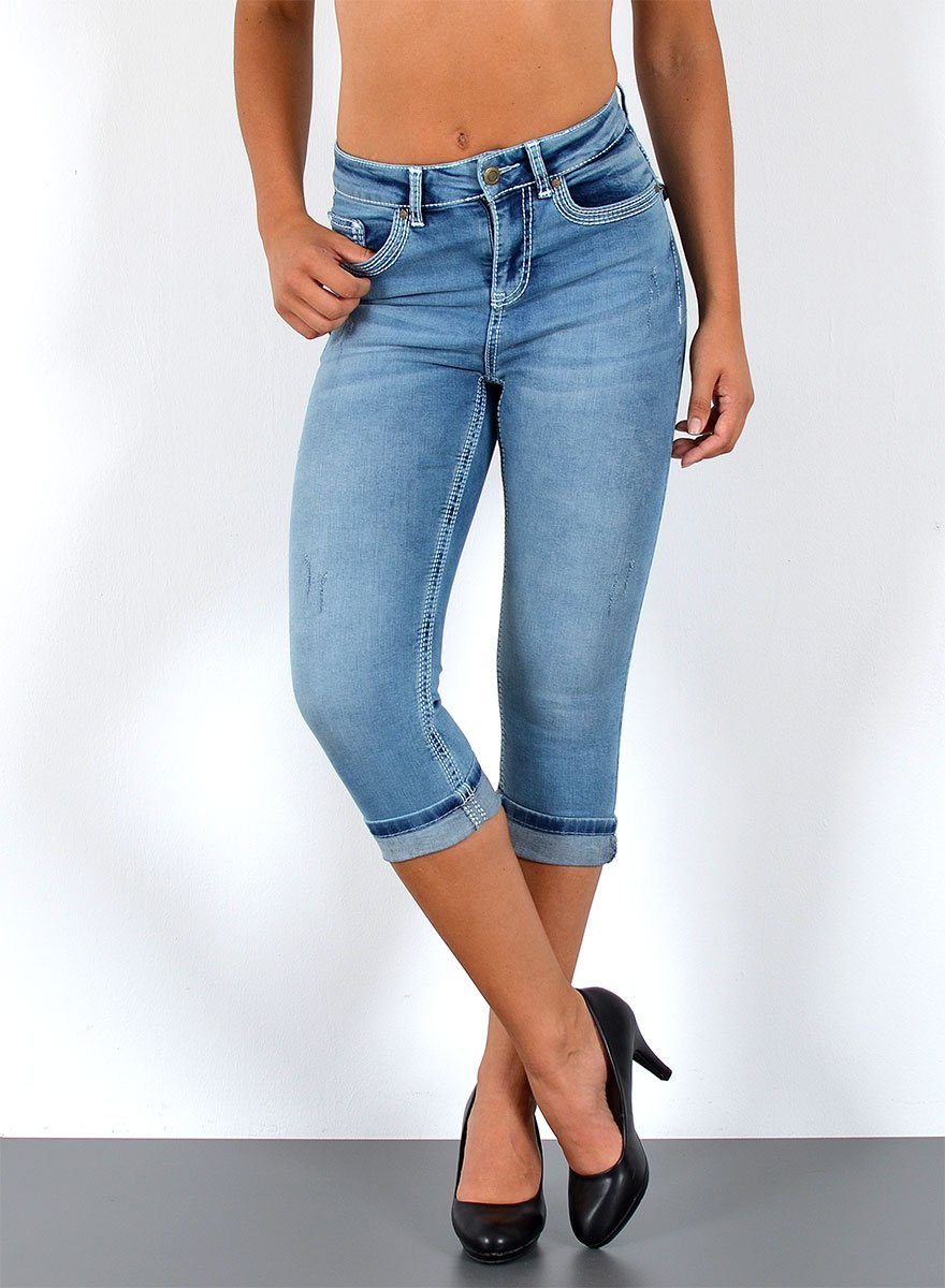 Caprijeans Damen 3/4 Capri Jeans-Hose mit Kontrast-Nähte bis Große Größen J563