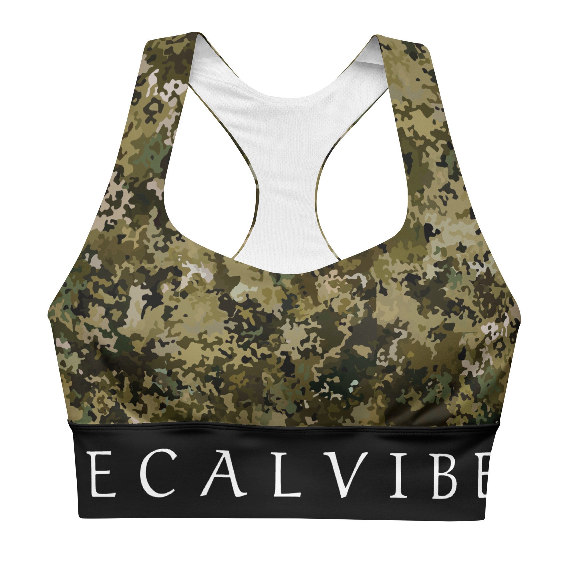 DECALVIBES Sport-BH Longline Sports Bra Forest Camouflage Longline Design, starker Halt, herausnehmbare Pads, atmungsaktiv