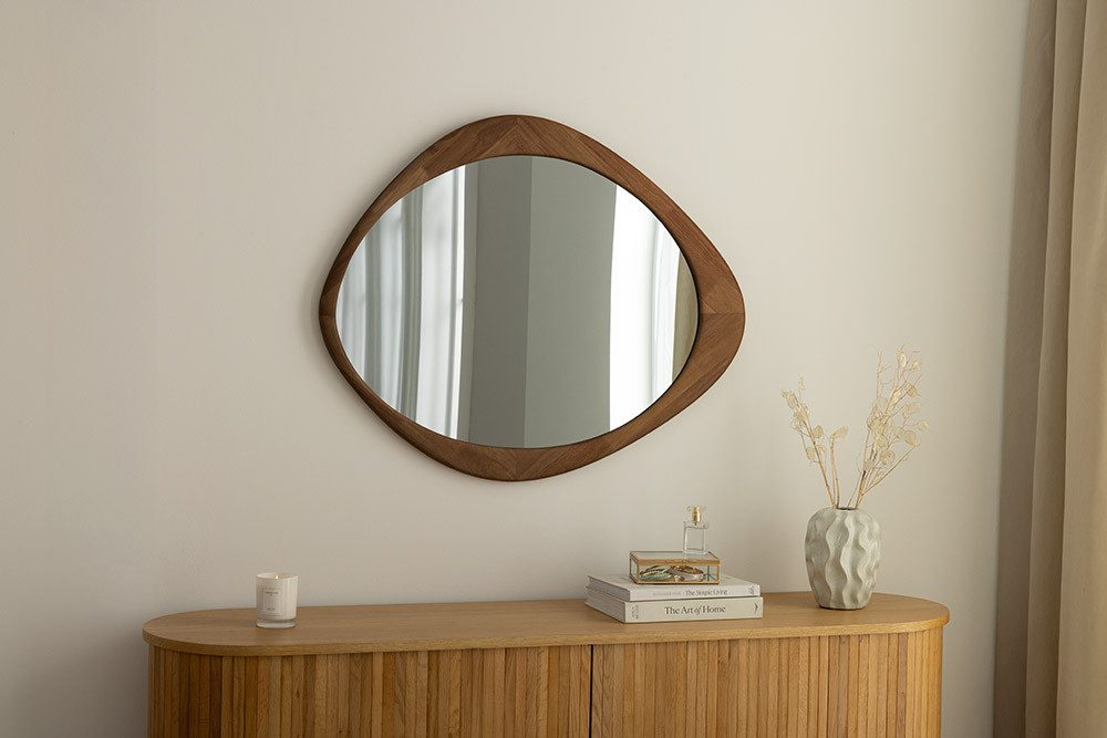 riess-ambiente Wandspiegel ORGANIC 90cm braun – Walnussholz-Design, asymmetrisch, variabel (Einzelartikel, 1-St), Dekoration mit natürlicher Maserung – ideal für Flur oder Schlafzimmer