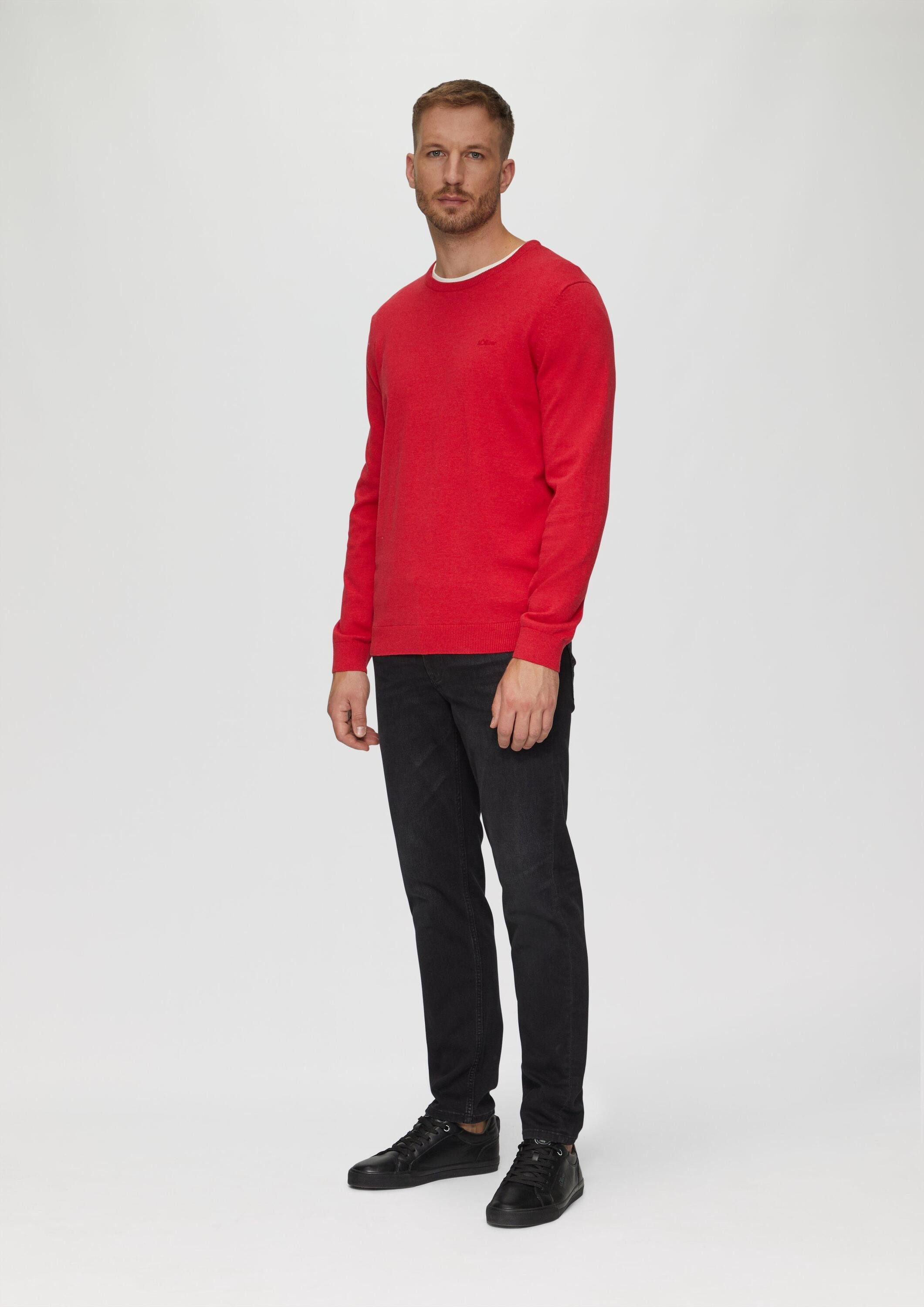 s.Oliver Longpullover Strickpullover Baumwollpullover mit Logo-Stickerei