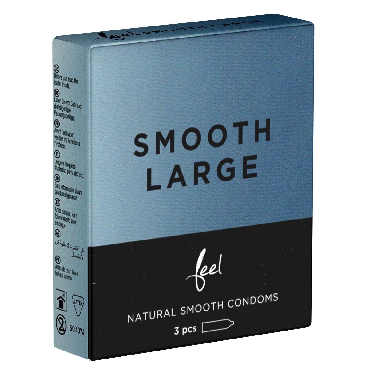 Feel XXL-Kondome Smooth Large - große Размер Packung mit, 3 St., seidenzarte Kondome ohne Latexgeruch, große Kondome mit samtweicher Oberfläche