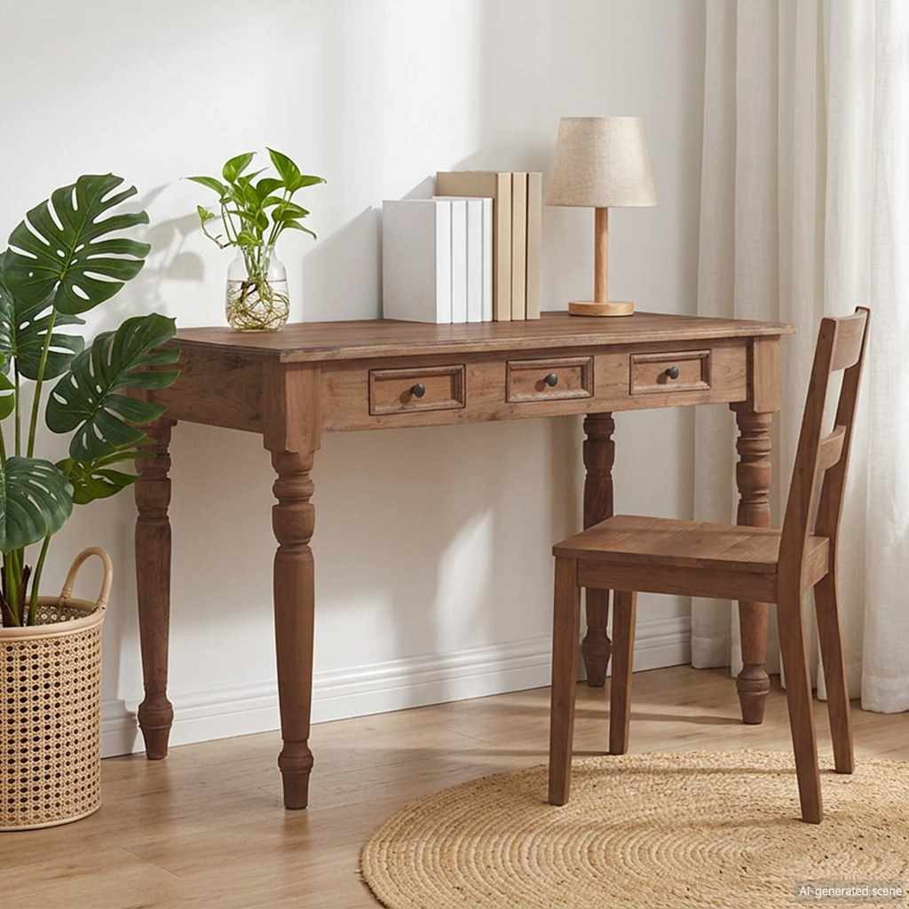 vidaXL Schreibtisch Schreibtisch mit Schubladen 117x57x75 cm Altholz Massiv – Bild 2 von 5