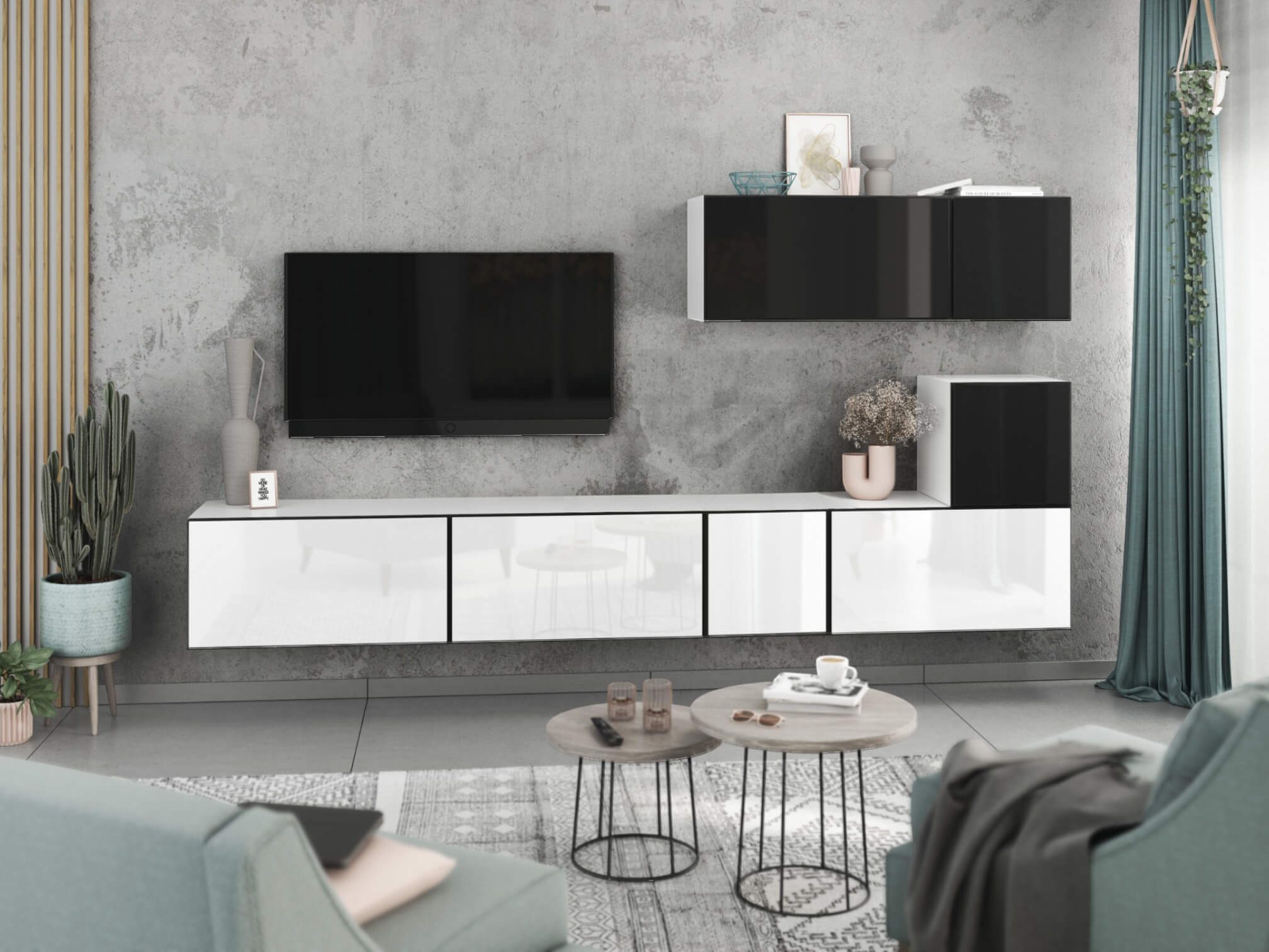 moebel-dich-auf Wohnwand VARIANTO 2, (7- teilig., besteht aus 4x Schrank mit Klappe, 3x Schrank mit Tür), MDF Fronten tiefgezogen