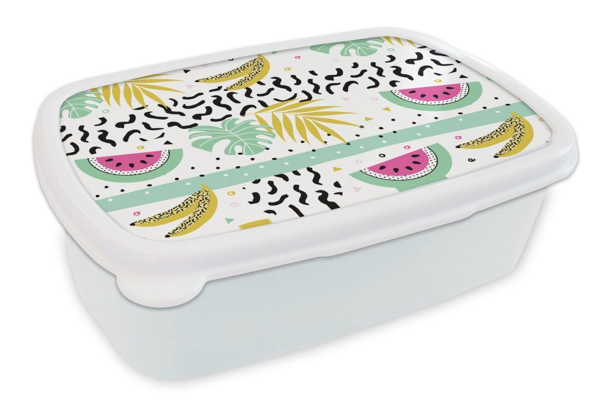 MuchoWow Lunchbox Sommer für für und Brotbox Erwachsene, Kinder (2-tlg), und Mädchen Kunststoff, Brotdose, - Blätter, - Jungs Früchte weiß