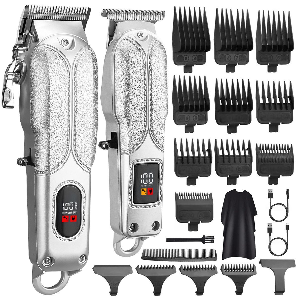MOPUEA Haarschneider Kabelloses Elektrischer Profi-Haarschneide-Set LED Anzeige Leder 23pcs, Präziser Trimmer mit T-Klinge, Akku, LED & 10 Schnittlängen, Leistungsstark, ergonomisch, leise, vielseitig für alle Haartypen