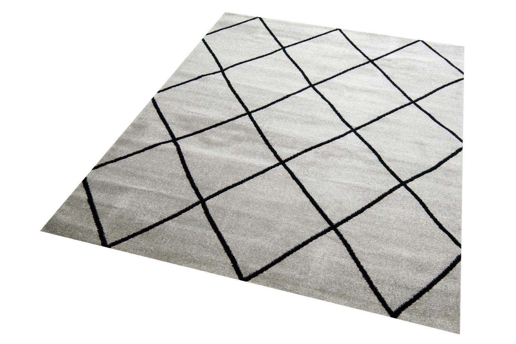Carpetia Teppich Wohnzimmerteppich Rautenmuster grau schwarz günstig online kaufen