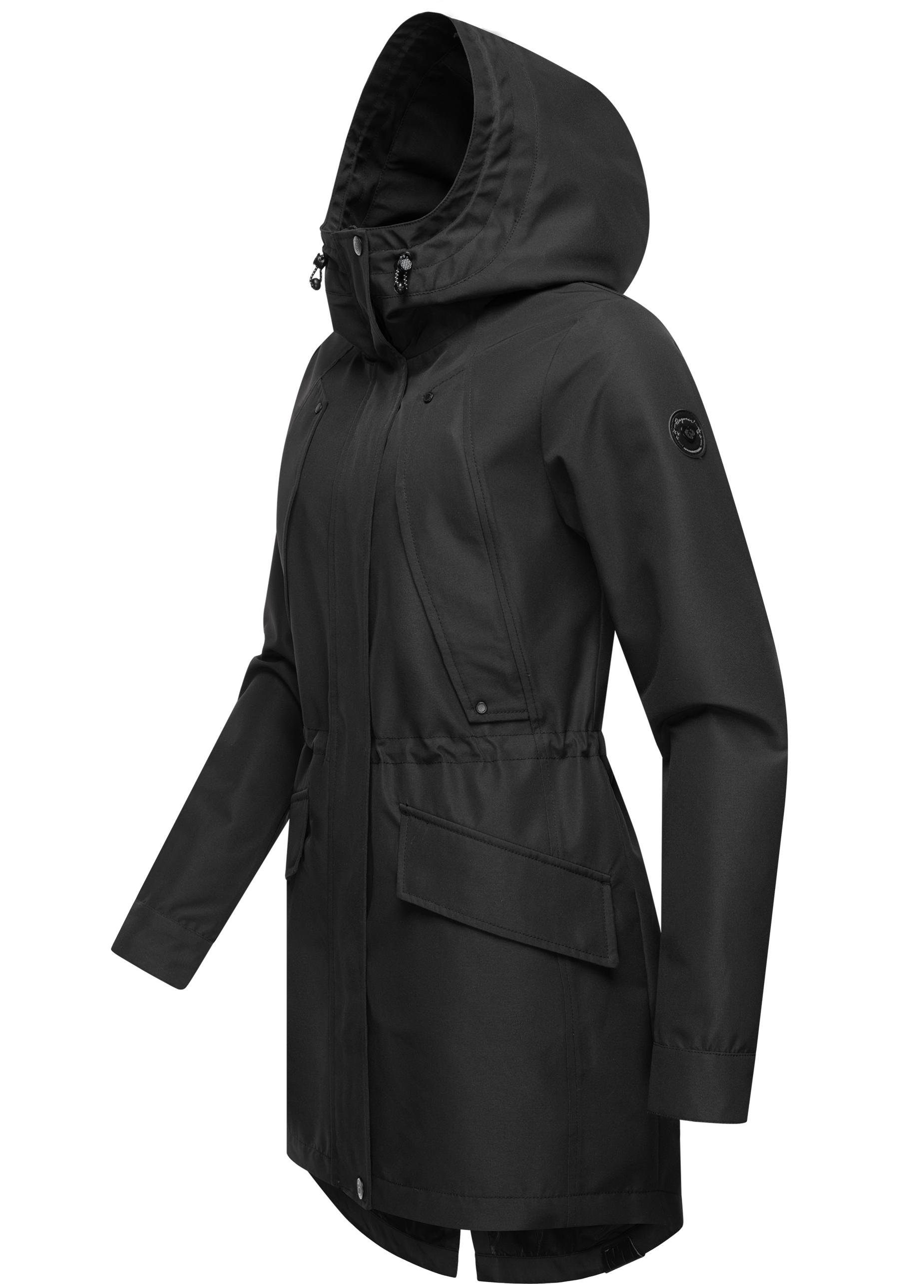 Ragwear Regenmantel Begonia Wasserdichter Damen Übergangsmantel mit großer Kapuze