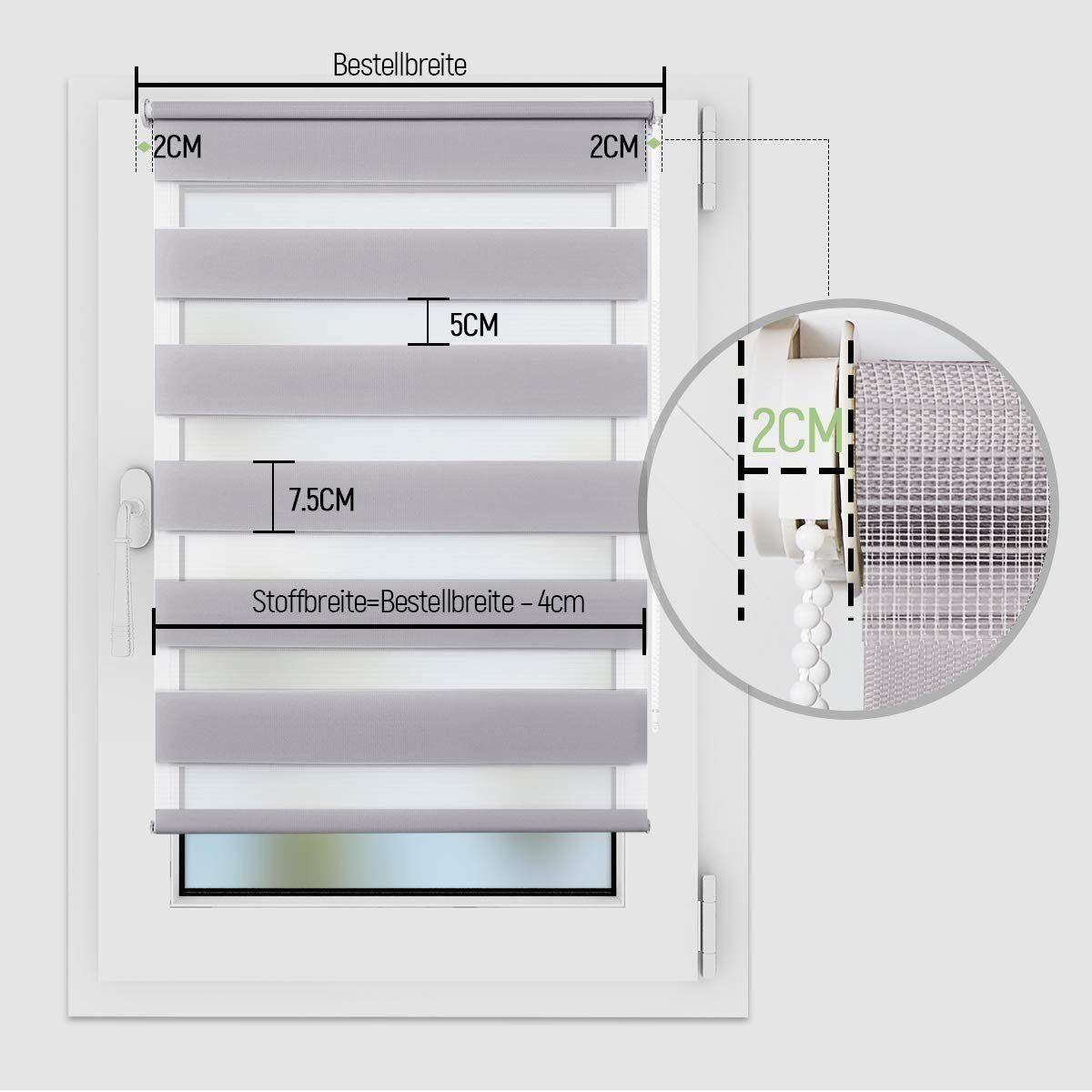 Doppelrollo Klemmfix ohne Bohre, OUBO, verdunkelnd, Fensterrollo Seitenzugrollo Blickdicht, Für Fenster und Tür mit Klämmträger lichtdurchlässig verdunkelnd – Bild 4 von 5