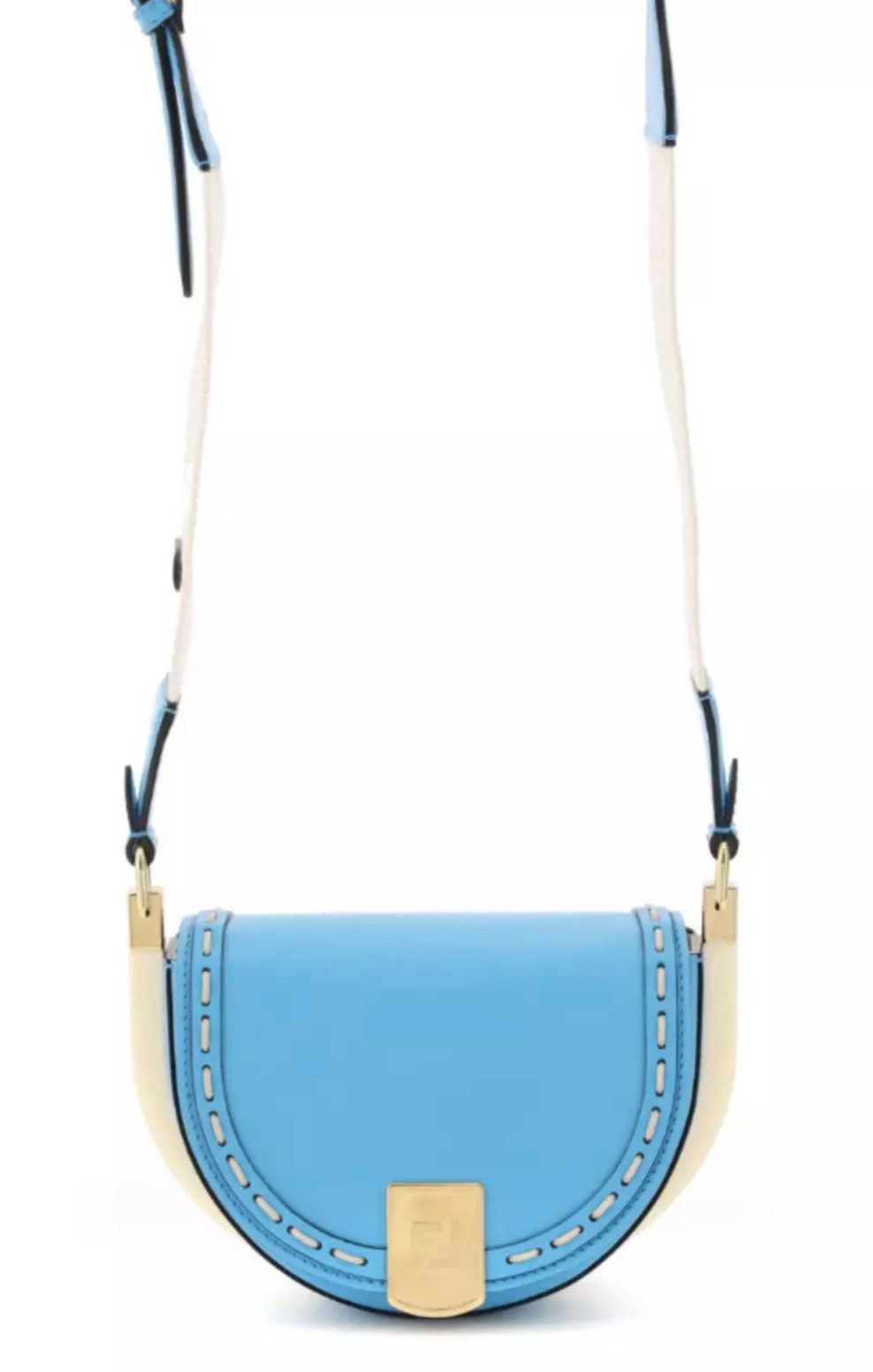 FENDI Umhängetasche Moonlight Curved Crossbody Satchel Tasche, Kalbsleder mit Plexiglas-Details, FF-Logo-Verschluss