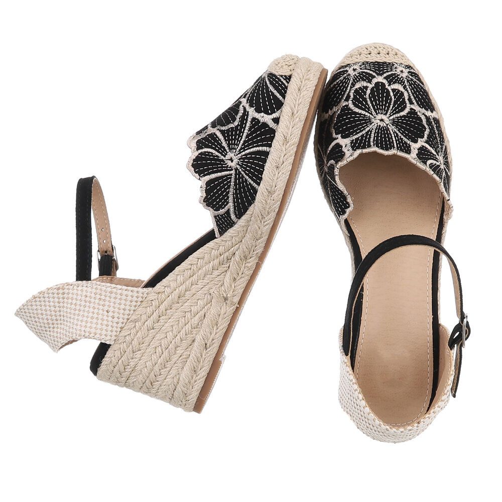 Ital-Design Beige Wedges mit Blumenstickerei – Sommerliche Eleganz Schnürpu günstig online kaufen