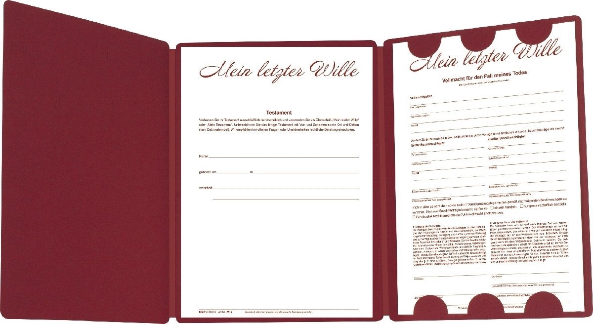 RNK Verlag Formularblock Mappe 'Mein letzter Wille' A4 weinrot