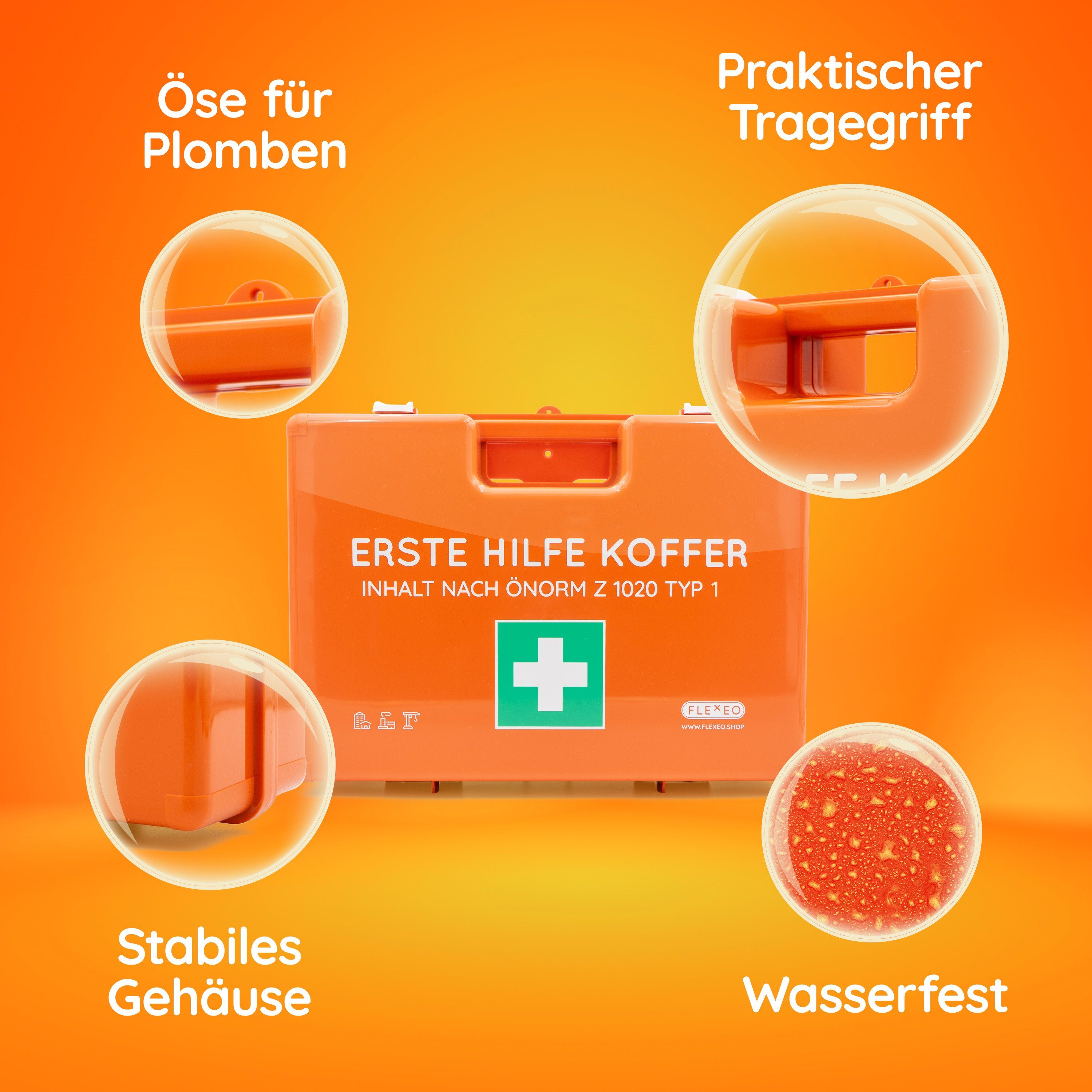 FLEXEO Erste-Hilfe-Set & Wundspray 75ml, (1 St), Verbandtasche mit  Tragegriff, orange