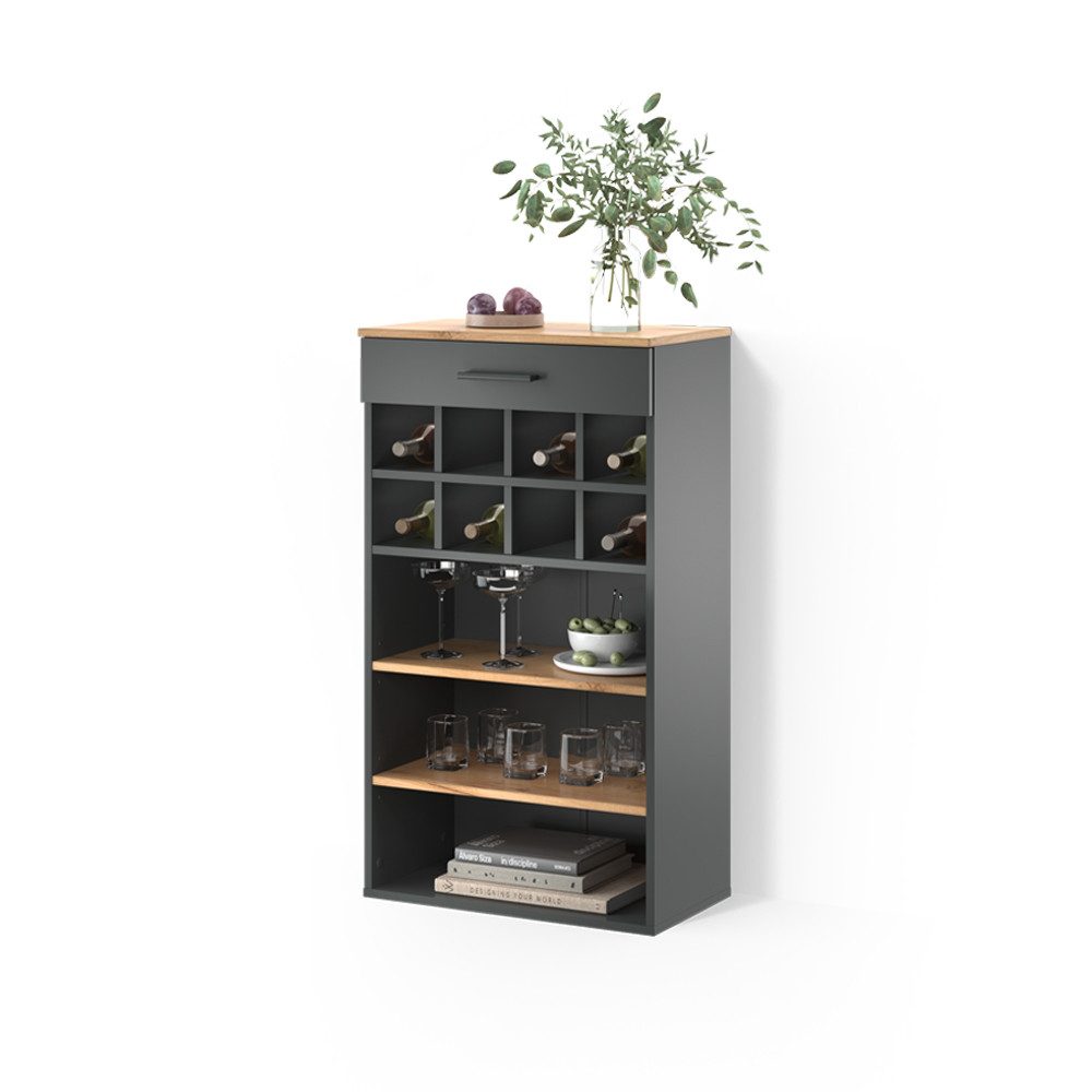 Livinity® Weinregal Regusa, Goldkraft Eiche/Anthrazit/Anthrazit, 60 x 106 cm, 1-tlg.