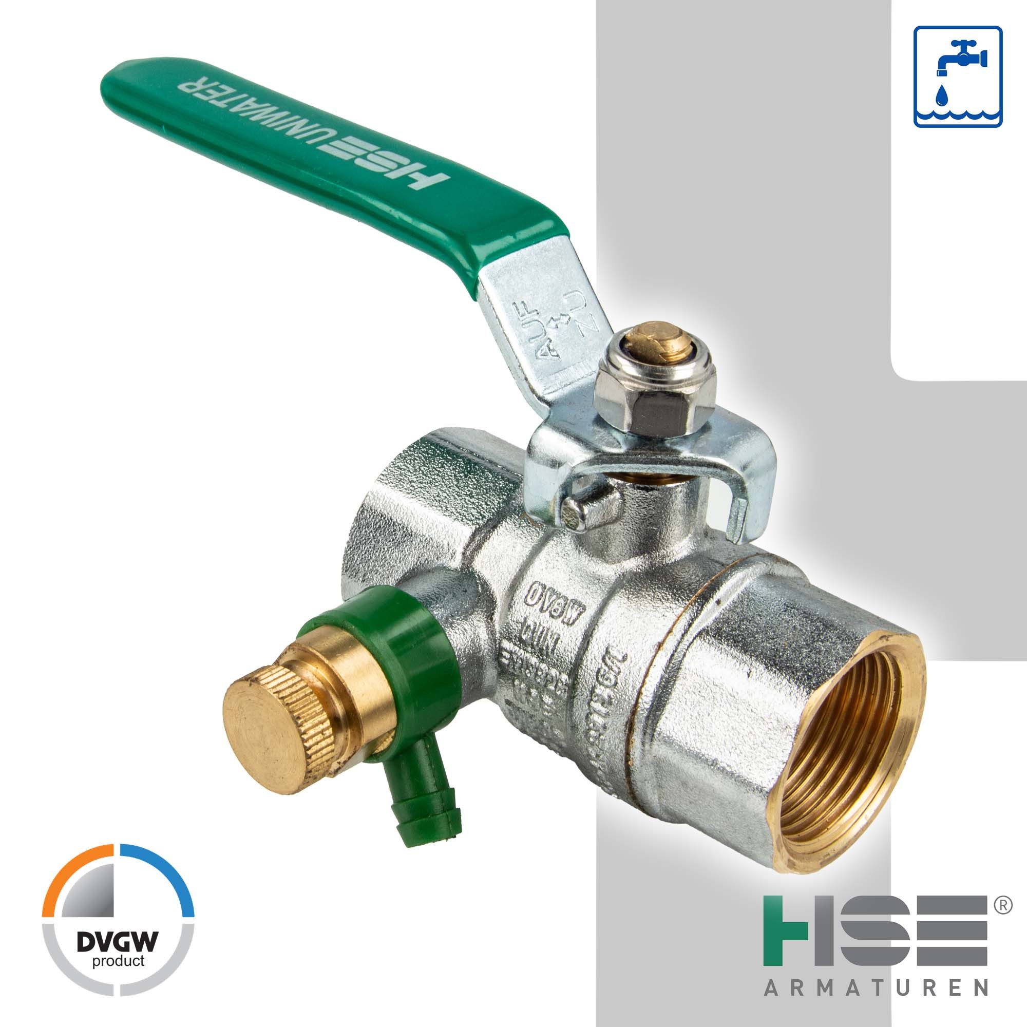 Hermann Schmidt Kugelhahn UNIWATER Trinkwasser-Kugelhahn Typ 1497 mit Entleerung, beidseitig IG, mit Entleerungsventil