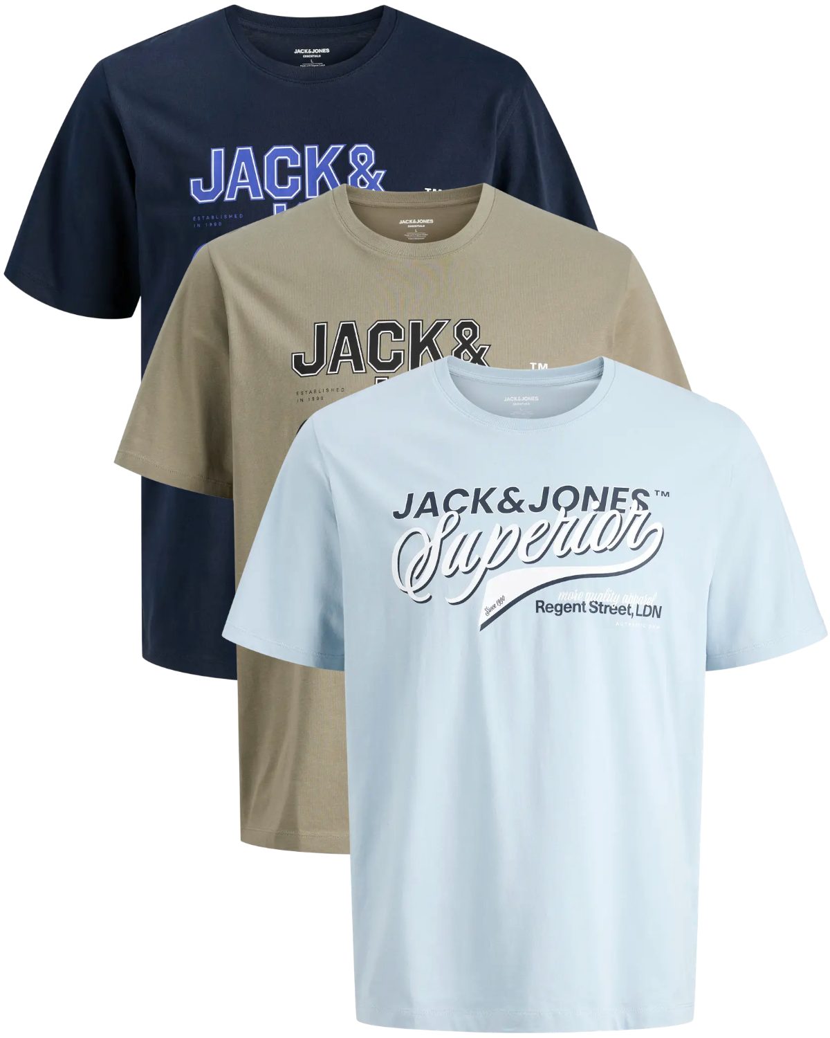 Jack & Jones T-Shirt Stilvolles Slim-Fit oder Regular Shirt mit Printdruck (3er-Pack) Printdruck