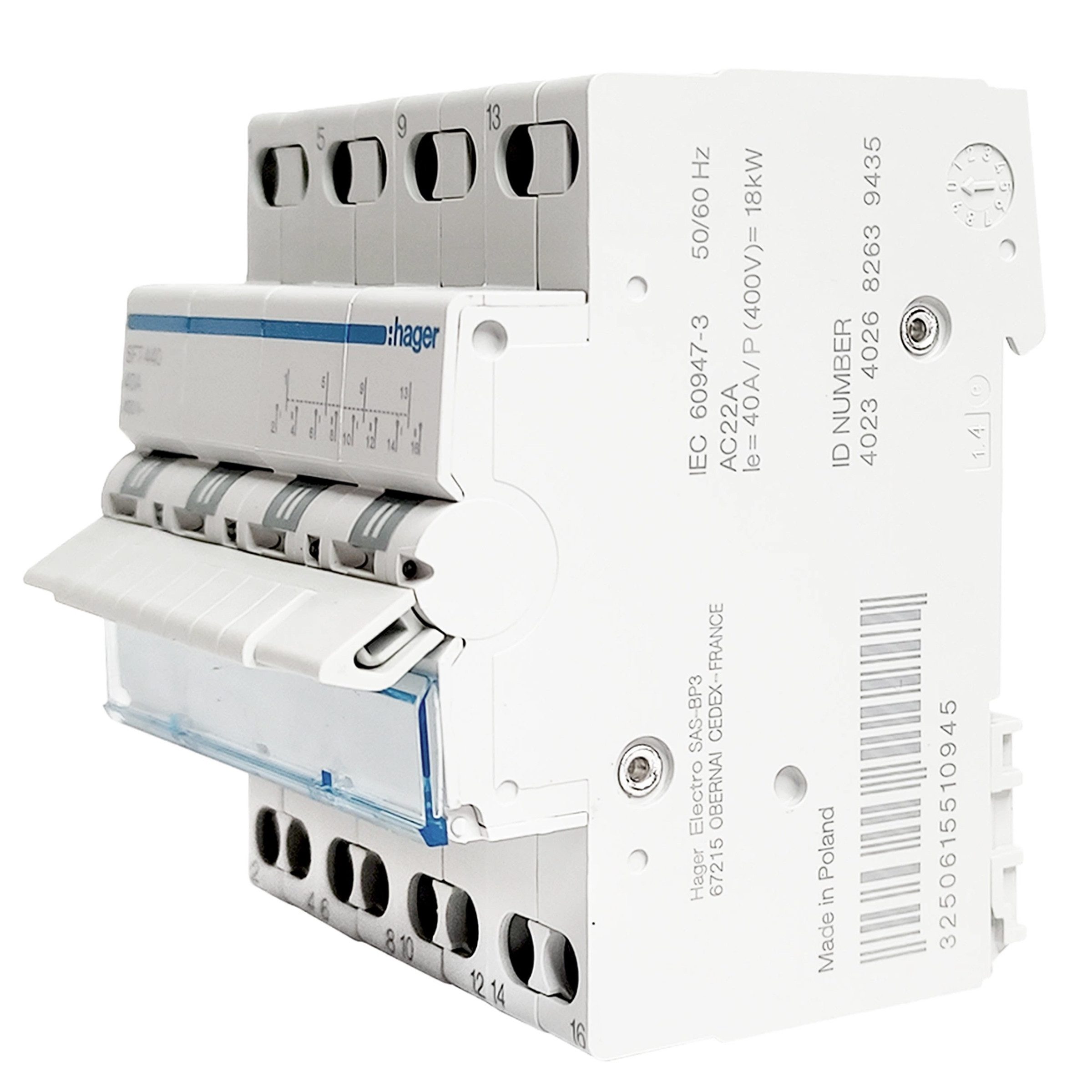 Hager Schalter Hager SFT440 Wahlschalter 4-polig 40A Modularer Gruppenschalter (1-St)