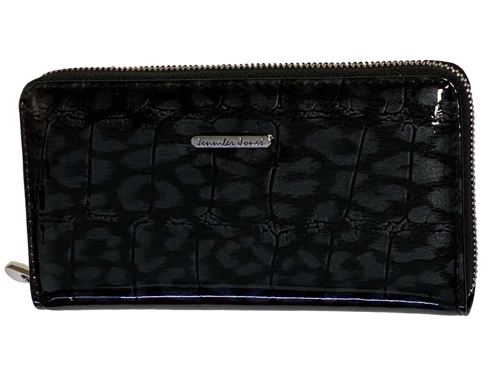 Jennifer Jones Geldbörse Damen-Geldbörse-Reißverschluss RFID-Large-Kroko-Design 12 CC-Slots schwarz