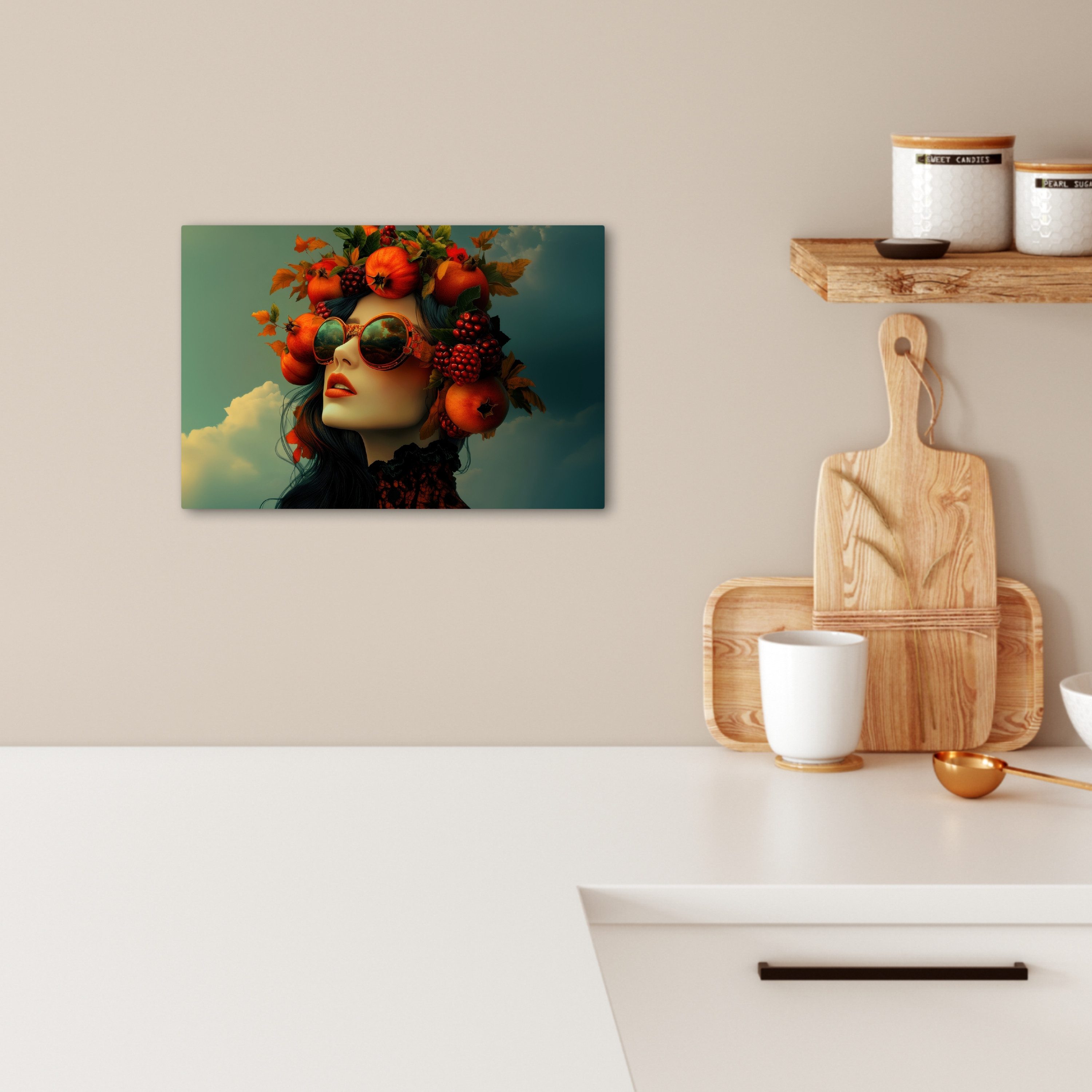 OneMillionCanvasses® Leinwandbild Frau - Granatapfel - günstig online kaufen