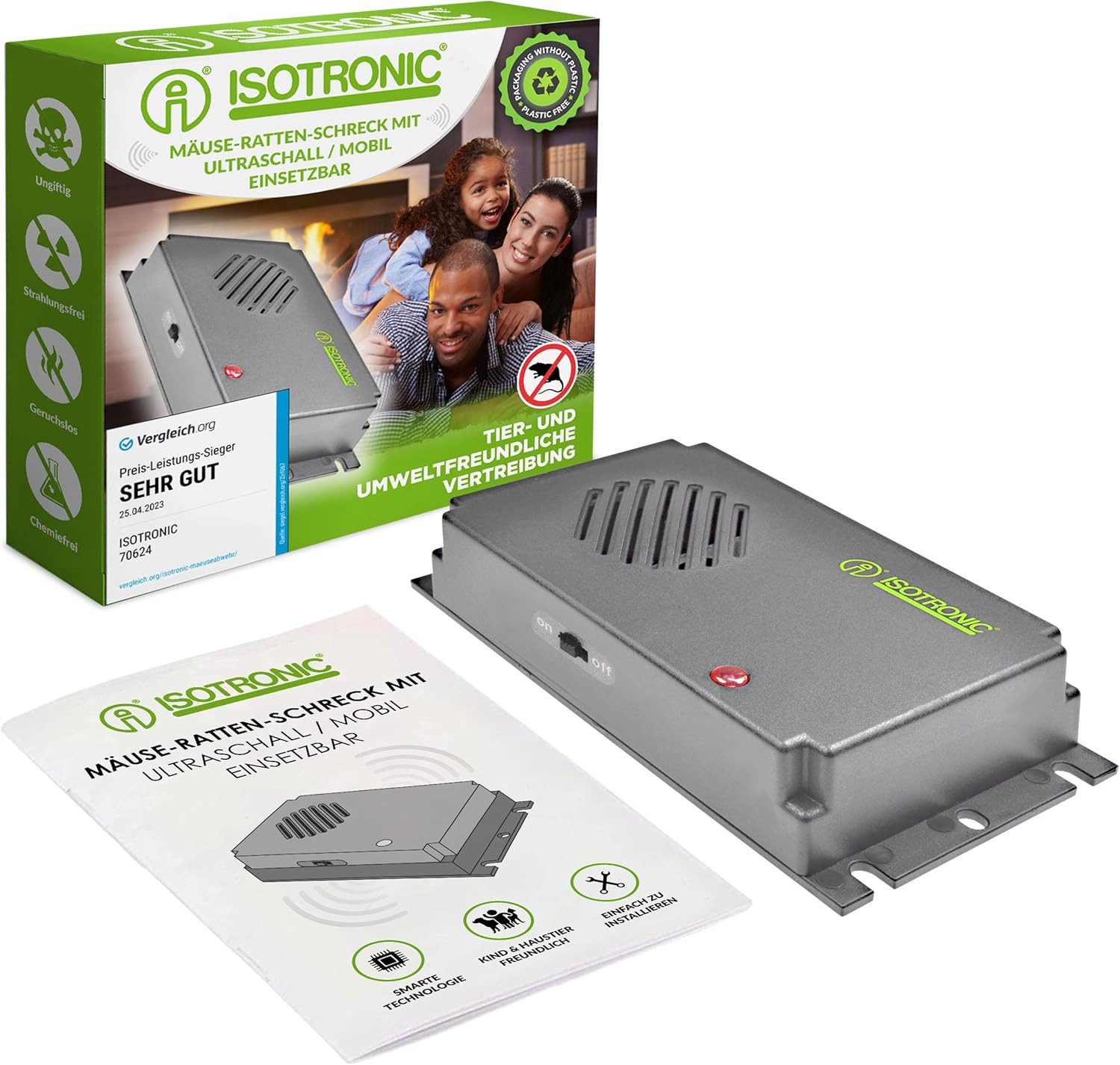 ISOTRONIC Ultraschall-Tierabwehr Isotronic Mäuse-, Rattenfrei Mobil, Batterie, 1-tlg.