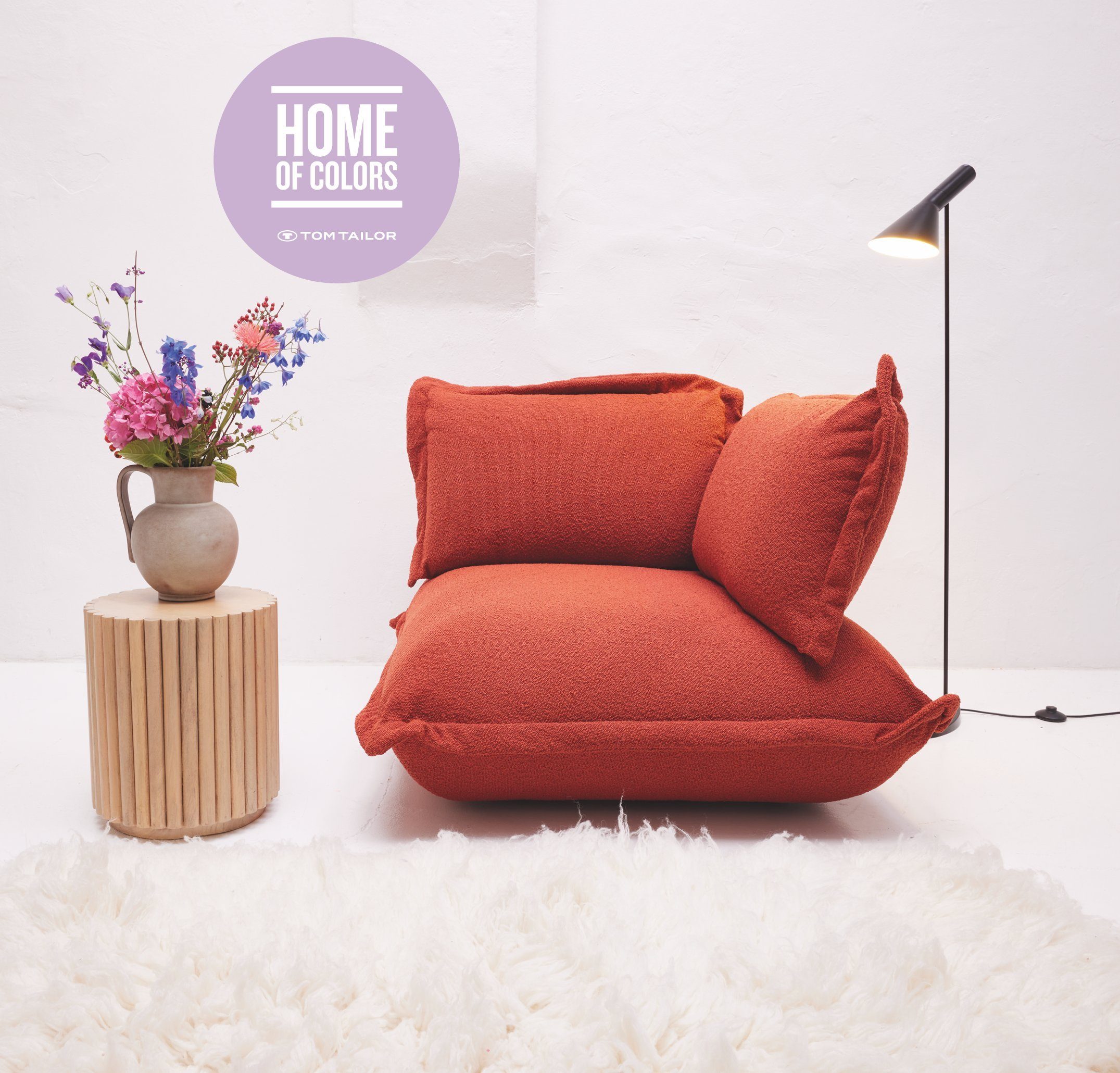 TOM TAILOR HOME Sofa-Eckelement CUSHION Eckelement in rostfarbenem Bouclé SCO747, lässiger Kissenlook mit Stehsaum - als Sessel oder als Elementgruppe.