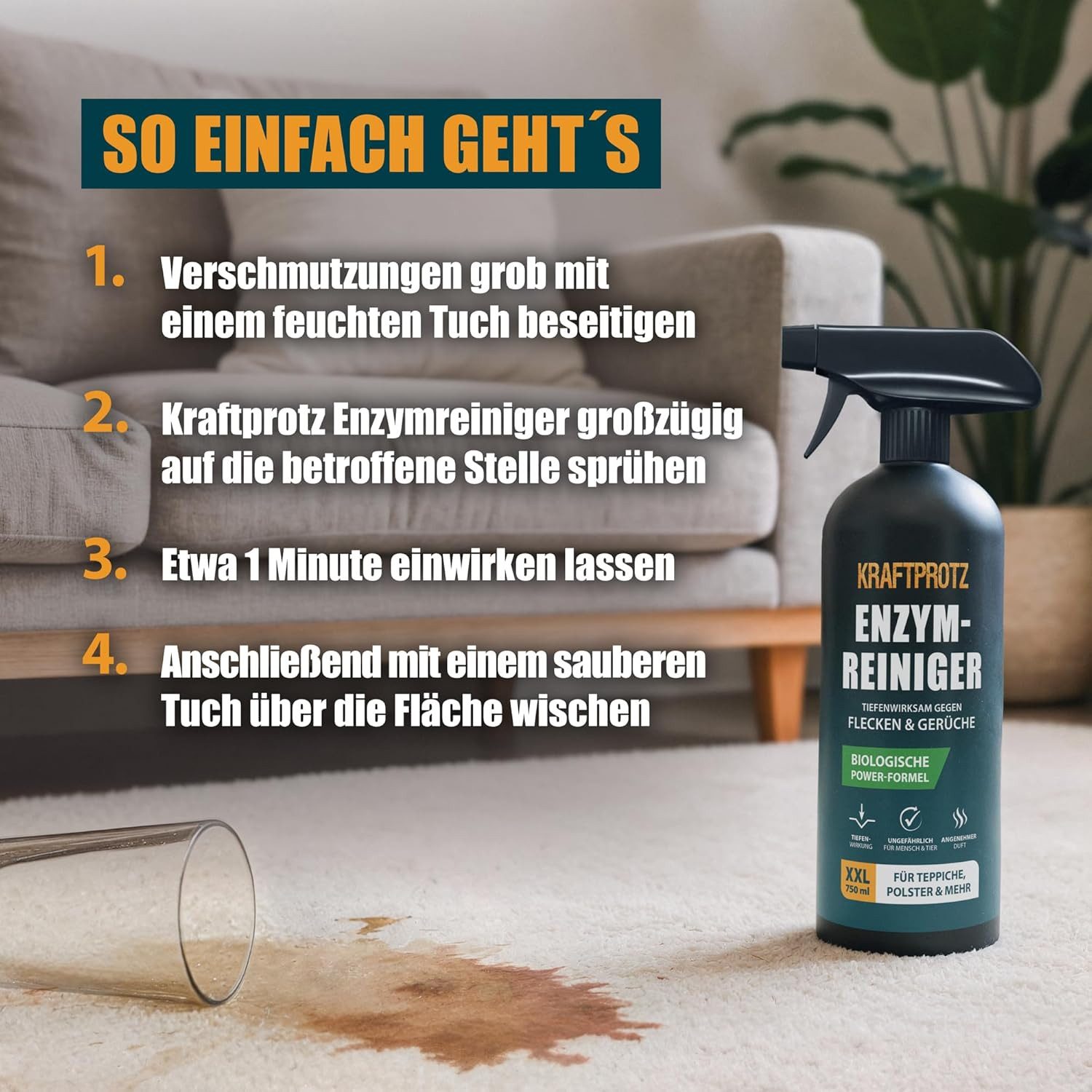ARKA Biotechnologie GmbH Aquarien-Substrat Kraftprotz Enzymreiniger – Geruchsentferner & Fleckenentferner Spray