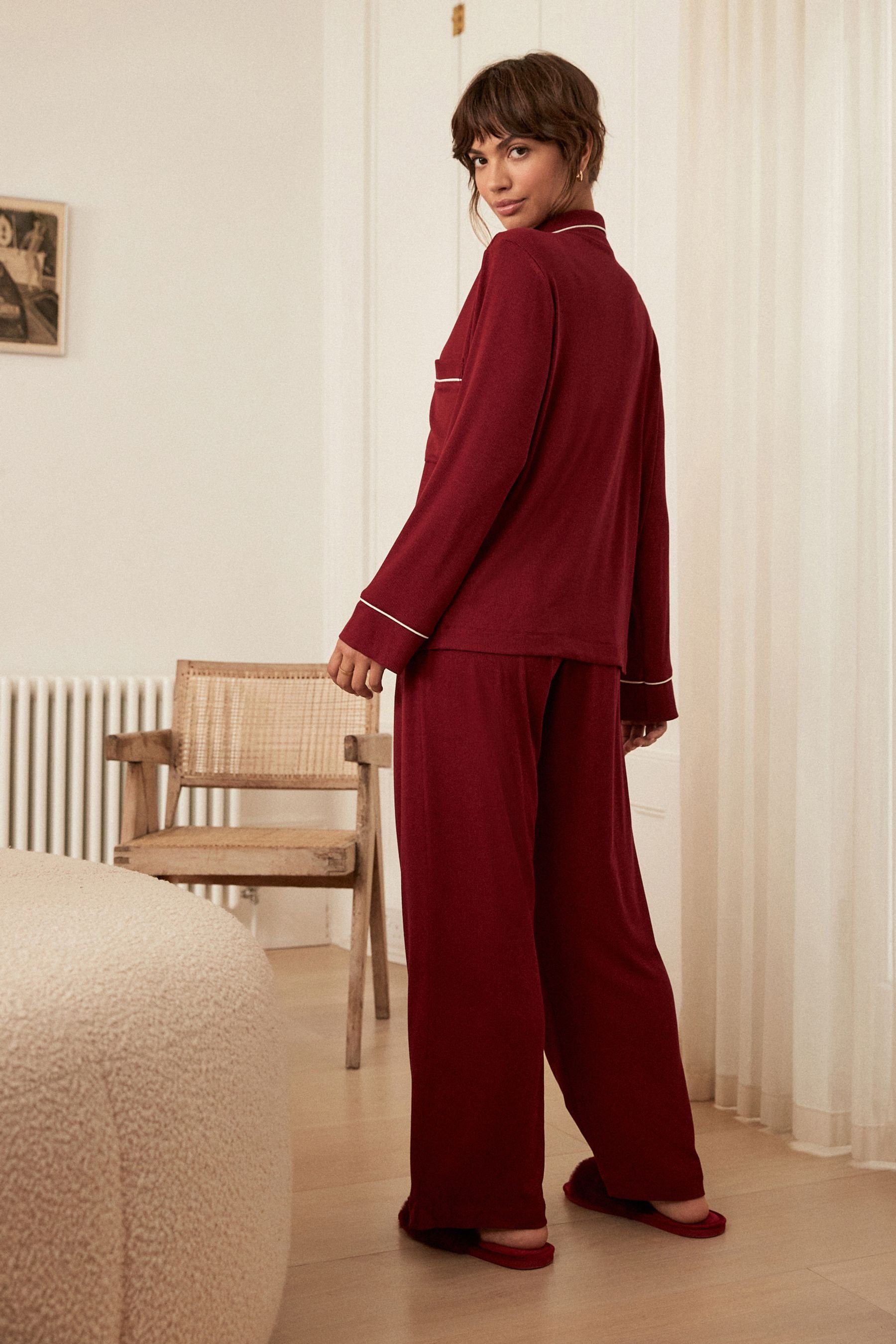 Red (2 durchgeknöpfter tlg) Schlafanzug Pyjama Gerippter, Next