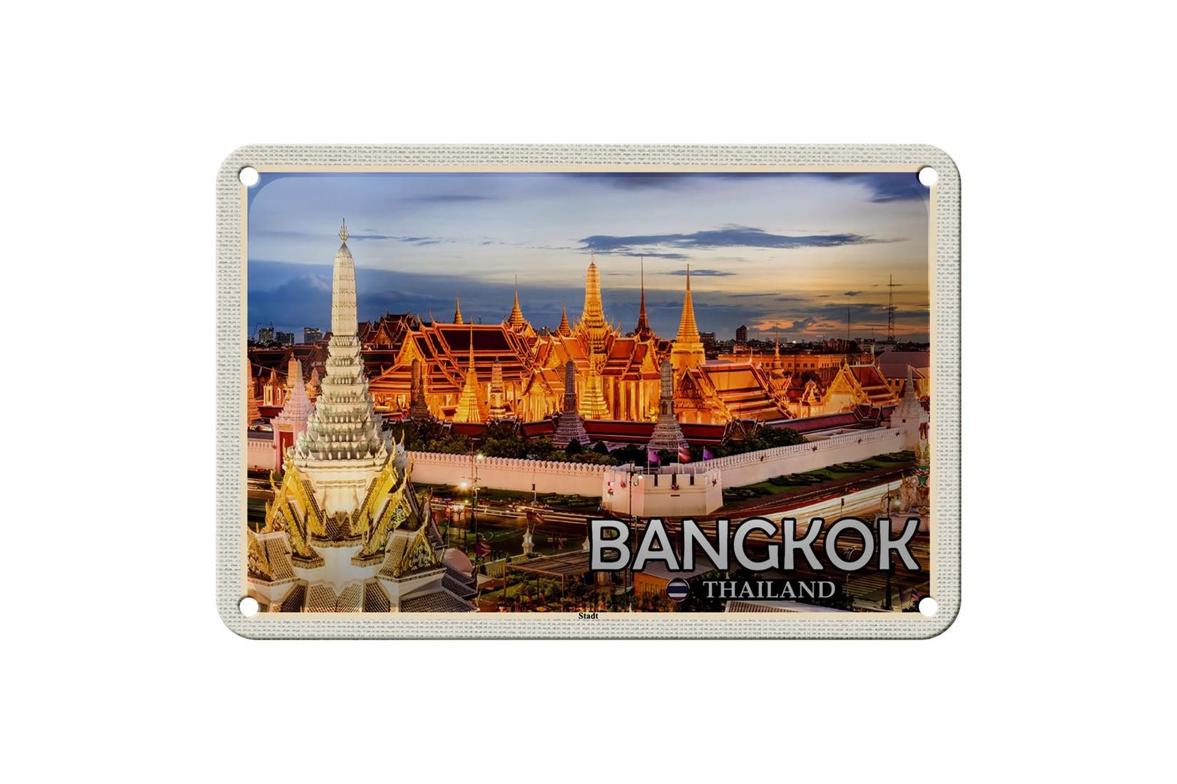Metallschild Reise 18x12cm Bangkok Thailand Tempel Sonnenuntergang