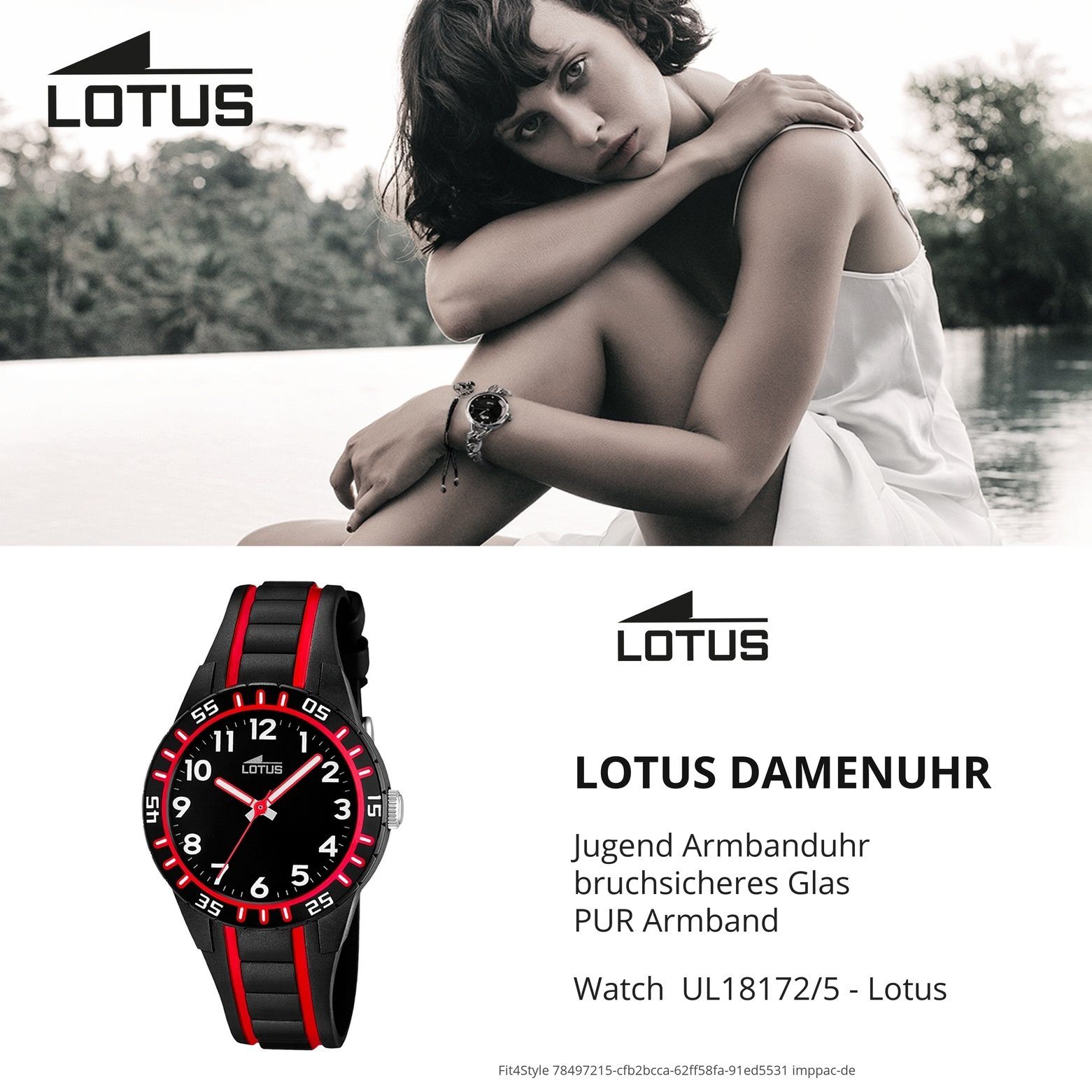 Jugend Uhr PURarmband Lotus schwarz-rot rund, Sport L18172/5 Lotus PUR, Armbanduhr Jugend Quarzuhr