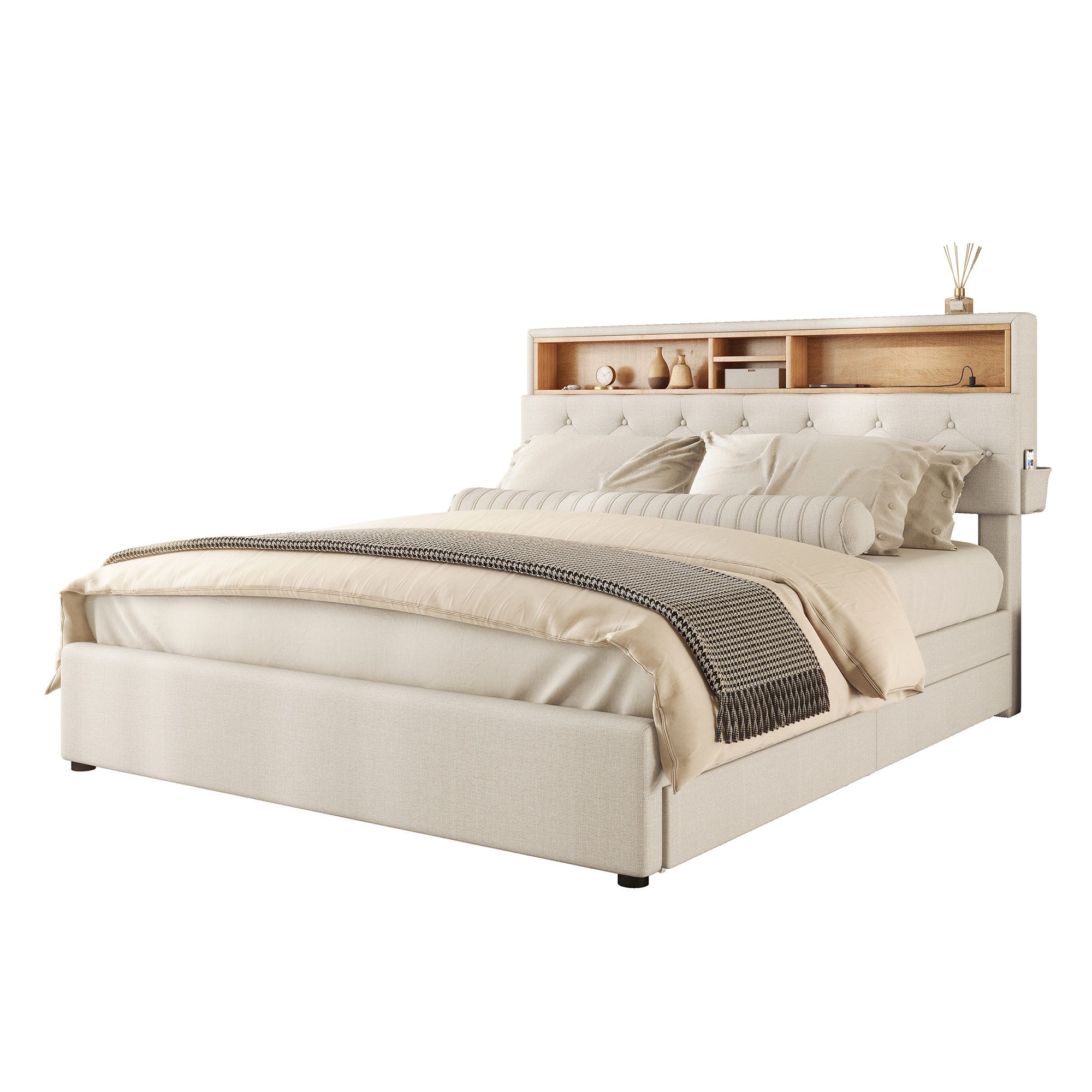 OKWISH Polsterbett Doppelbett Stauraumbett mit Lattenrost günstig online kaufen