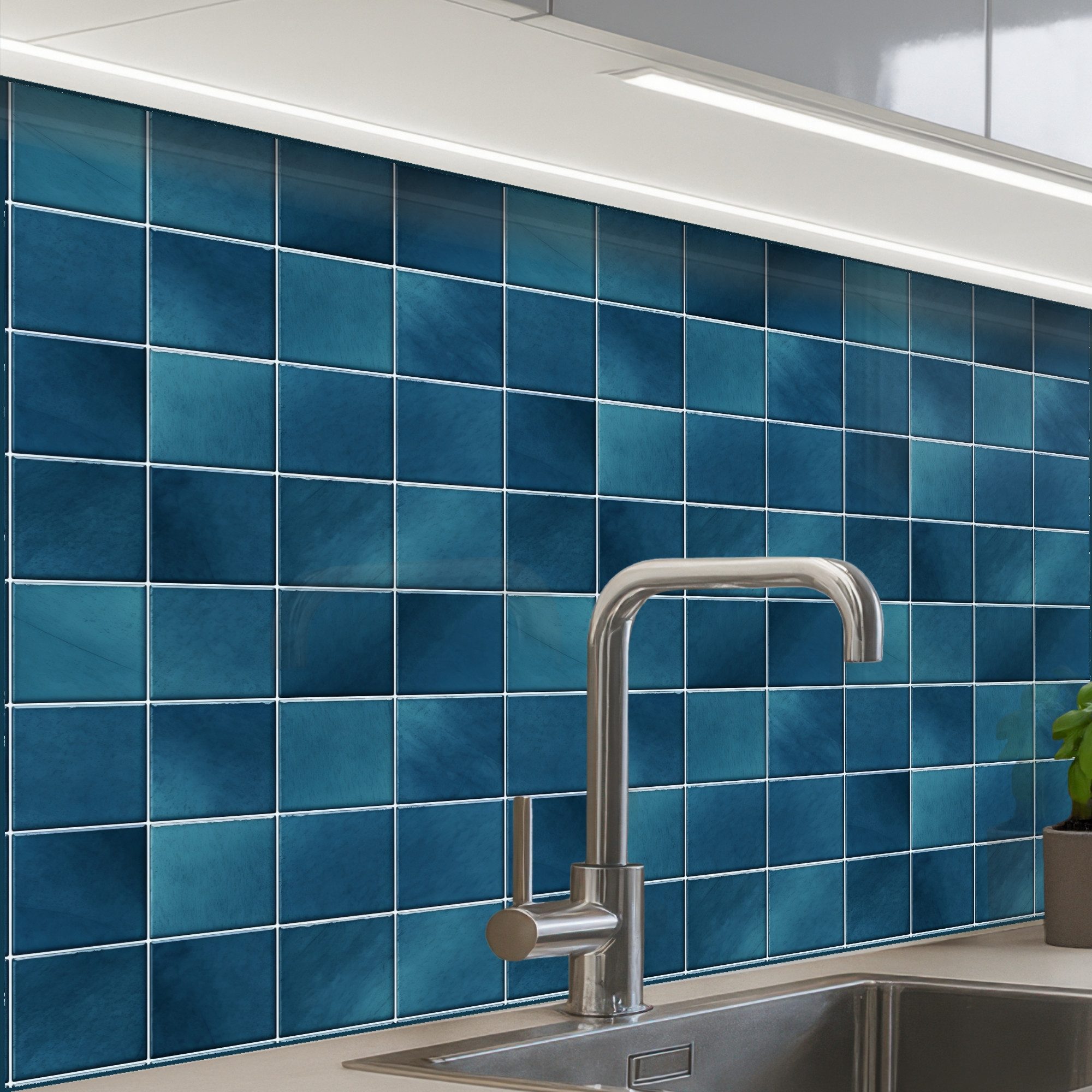 KitchenYeah Küchenrückwand Muster selbstklebend (keine Folie) Keramik - Textur - Fliese - Blau, (1-tlg), Spritzschutz, Küche, Rückwand, Küchenwand, Küchenfront, 30x20 cm