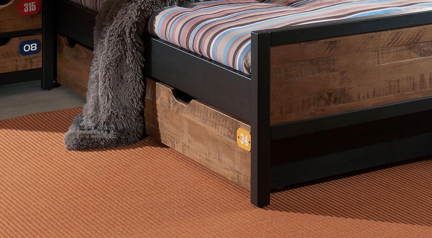 Vipack Schubkasten Alex, Kiefer teilmassiv gebeizt, durch Rollen einfach zu bedienen (B/H/T ca. 199x22,8x93,5cm, Griffaussparung, Dekor Bodenplatten), bietet zusätzlich Stauraum