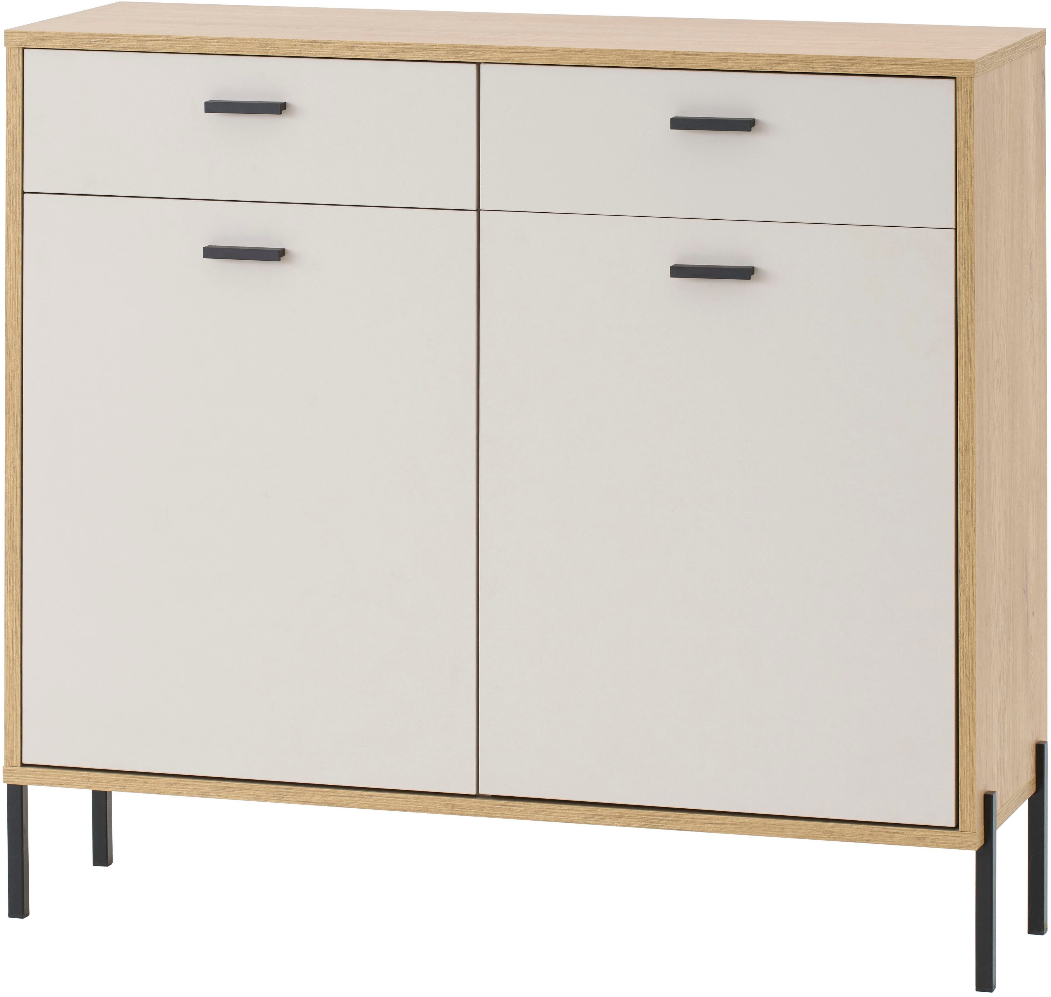 Home affaire Sideboard Fredericia, moderne Kommode, Schrank in Kaschmir, 115 cm breit, zeitlos, schwarze Metallgriffe und -füße, ausreichend Stauraum
