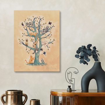 Posterlounge Holzbild Timone, Der Baum des Katzenlebens, Kinderzimmer Kindermotive