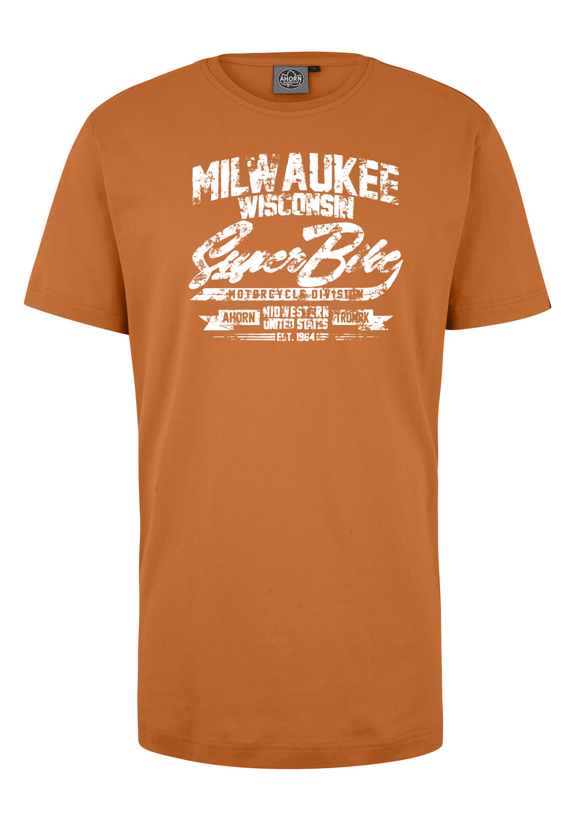 AHORN SPORTSWEAR T-Shirt MILWAUKEE mit coolem Schriftzug-Print orange