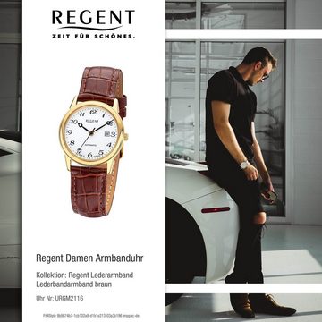 Regent Quarzuhr Regent Damen Armbanduhr Analoganzeige, Damen Armbanduhr rund, mittel (ca. 32mm), Lederbandarmband