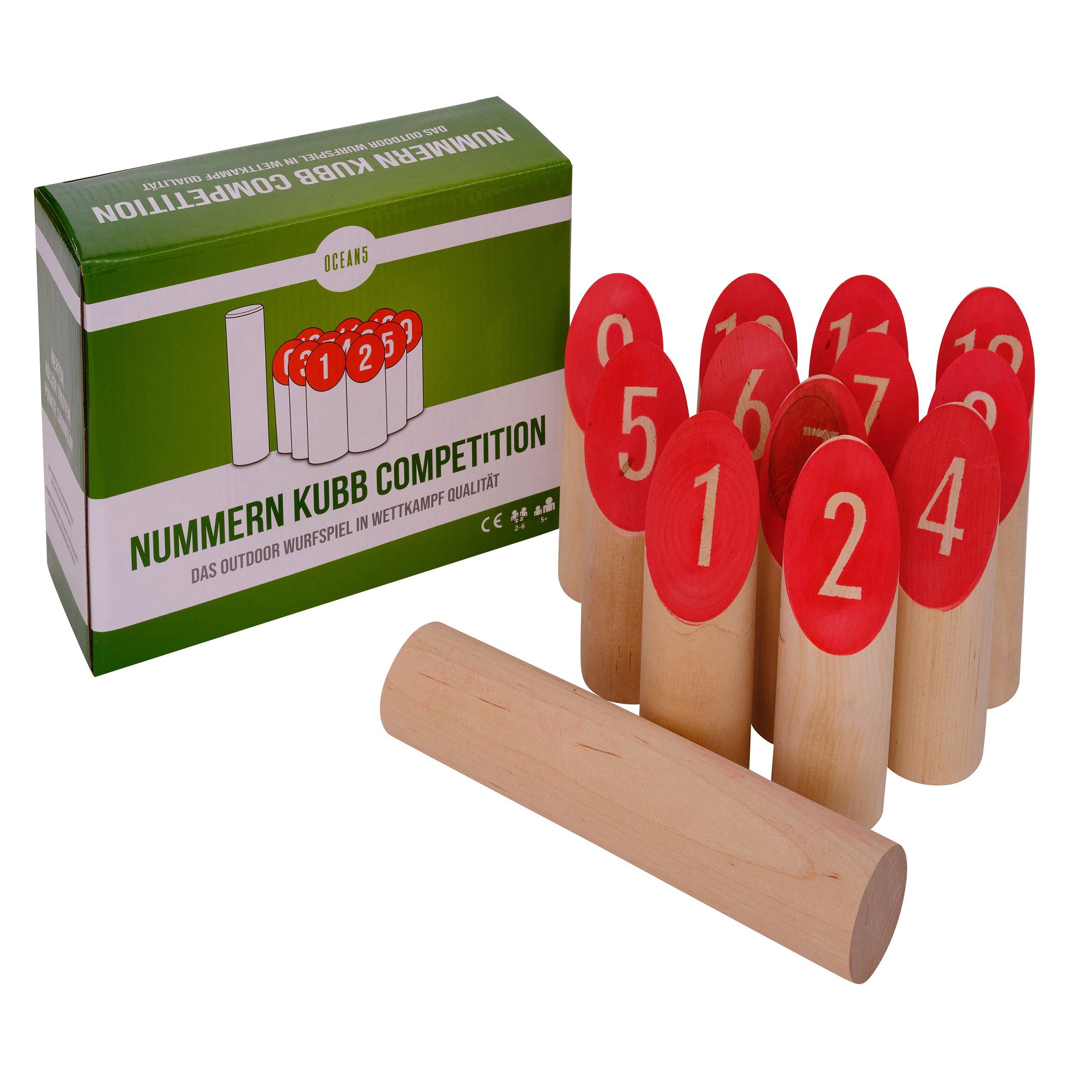 Ocean5 Spiel Outdoor Wurfspiel Nummern Kubb, Geschicklichkeitsspiel, Trainiert Geschicklichkeit, Motorik und Zahlenverständnis
