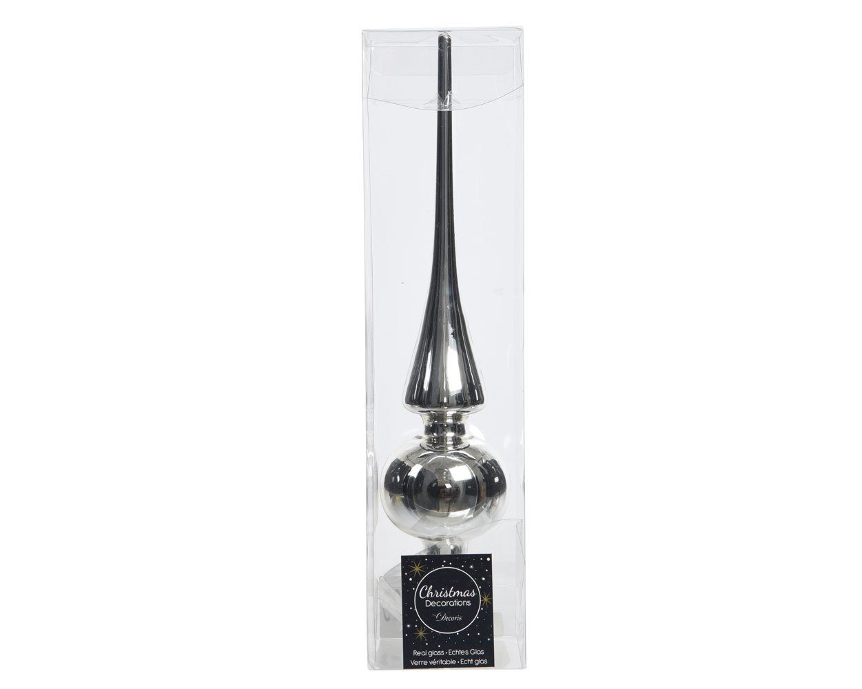 Kaemingk Christbaumspitze, Christbaumspitze Glas 26cm silber glänzend