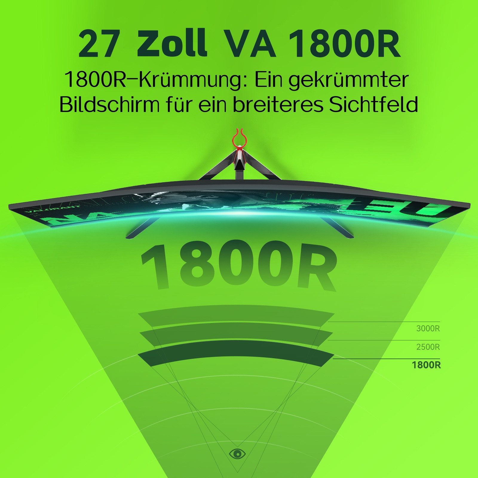 Great Voell Q270B25 Curved Monitor, 165 Hz, 2K QHD, HDR10, 1440p 27 Zoll Gaming-Monitor (68,58 cm/27 ", 2560x1440 px, QHD, 1 ms Reaktionszeit, 165 Hz, VA LED, 16:9, HDMI & DisplayPort, AMD FreeSync, 1440px, HDR10, 165Hz)