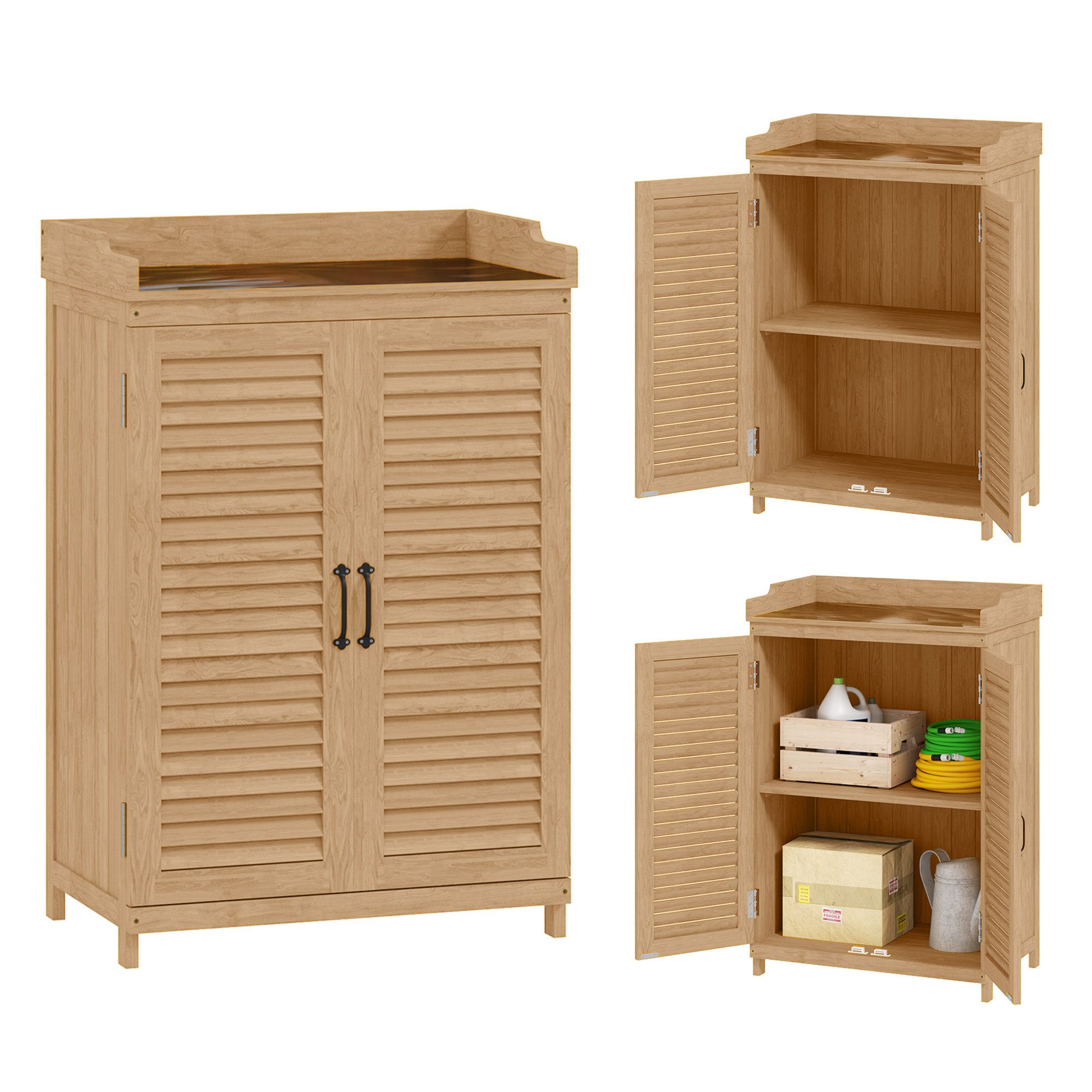 Outsunny Gerätehaus Gartenschrank Holz, Geräteschuppen mit Arbeitsfläche, wetterfest, BxT: 65.5x40 cm, (Gartenschrank aus Holz, 1 St., Geräteschuppen), Gartenschuppen für Garten, Terrasse, Gelb