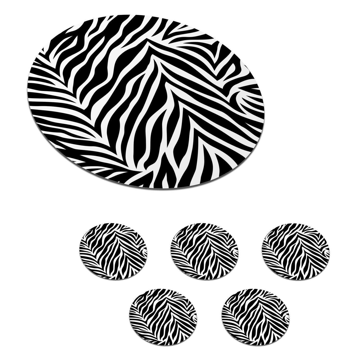 MuchoWow Glasuntersetzer Zebradruck mit schwarzen und weißen Streifen, Zubehör für Gläser, 6-tlg., Getränkeuntersetzer, Tassenuntersetzer, Korkuntersetzer, Tasse, Becher