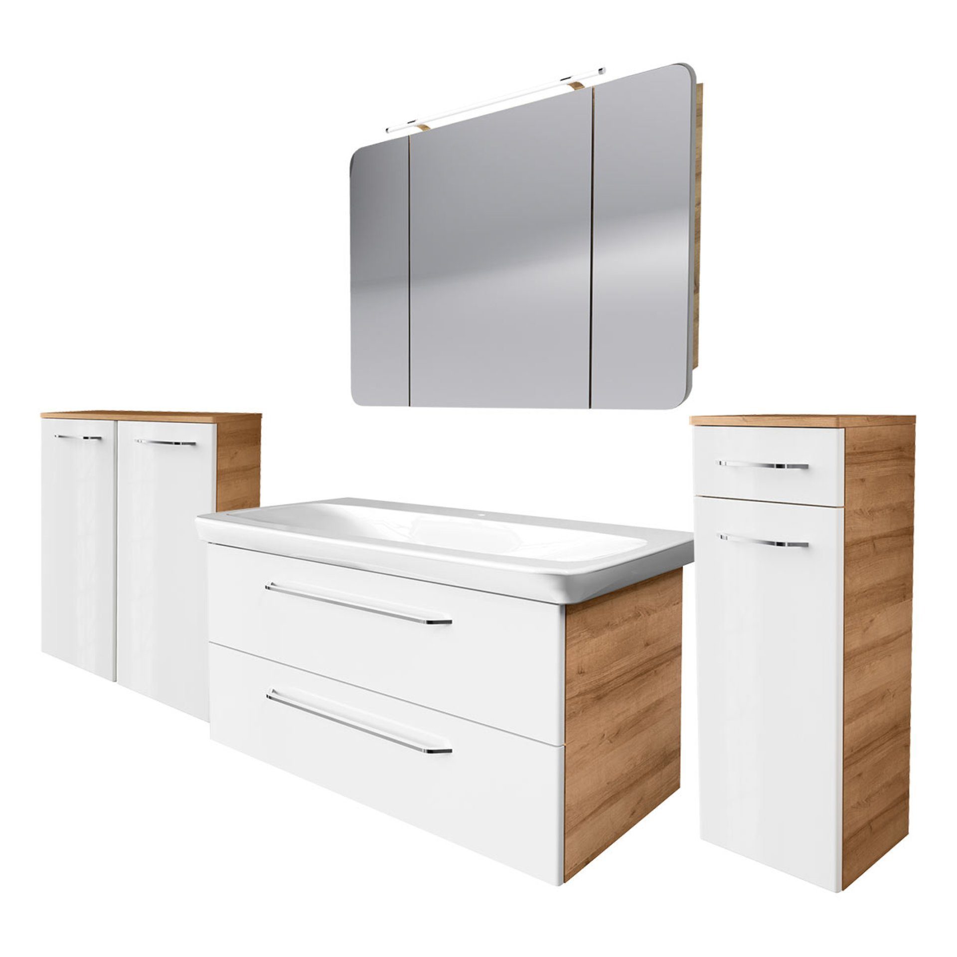FACKELMANN Badmöbel-Set MILANO 5-teiliges Set, Keramik, Spiegelschrank + Midischränke