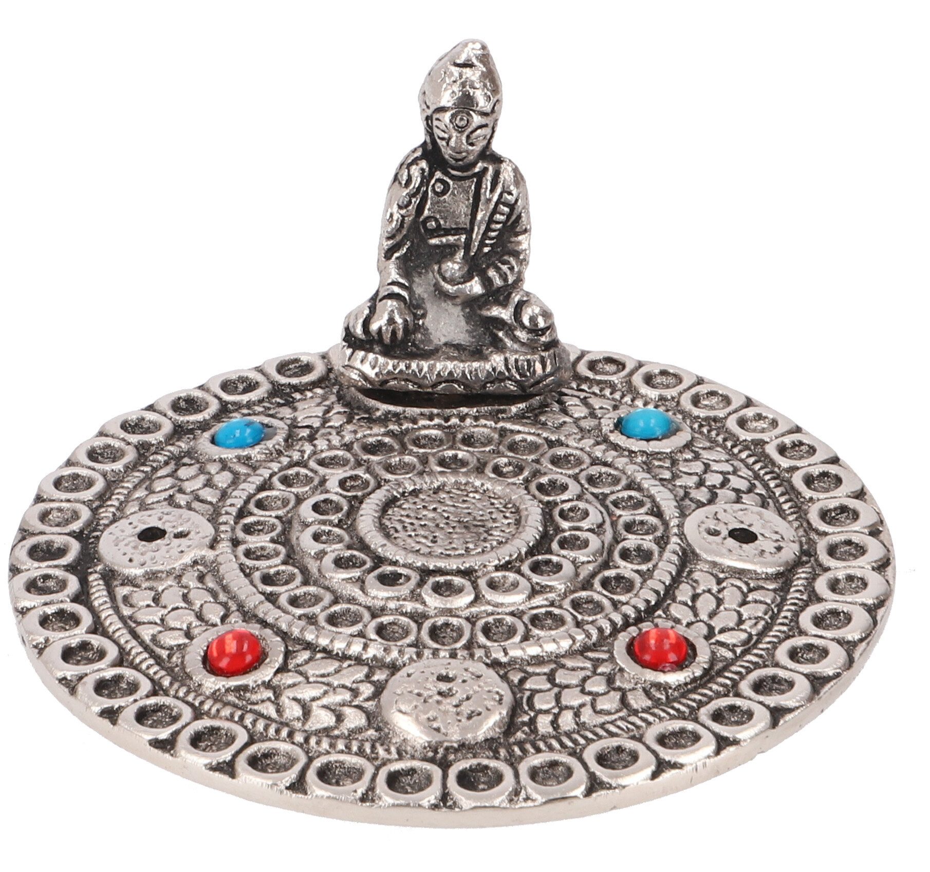 Guru-Shop Räucherstäbchen-Halter Runder Weißmetall Räucherteller - Buddha