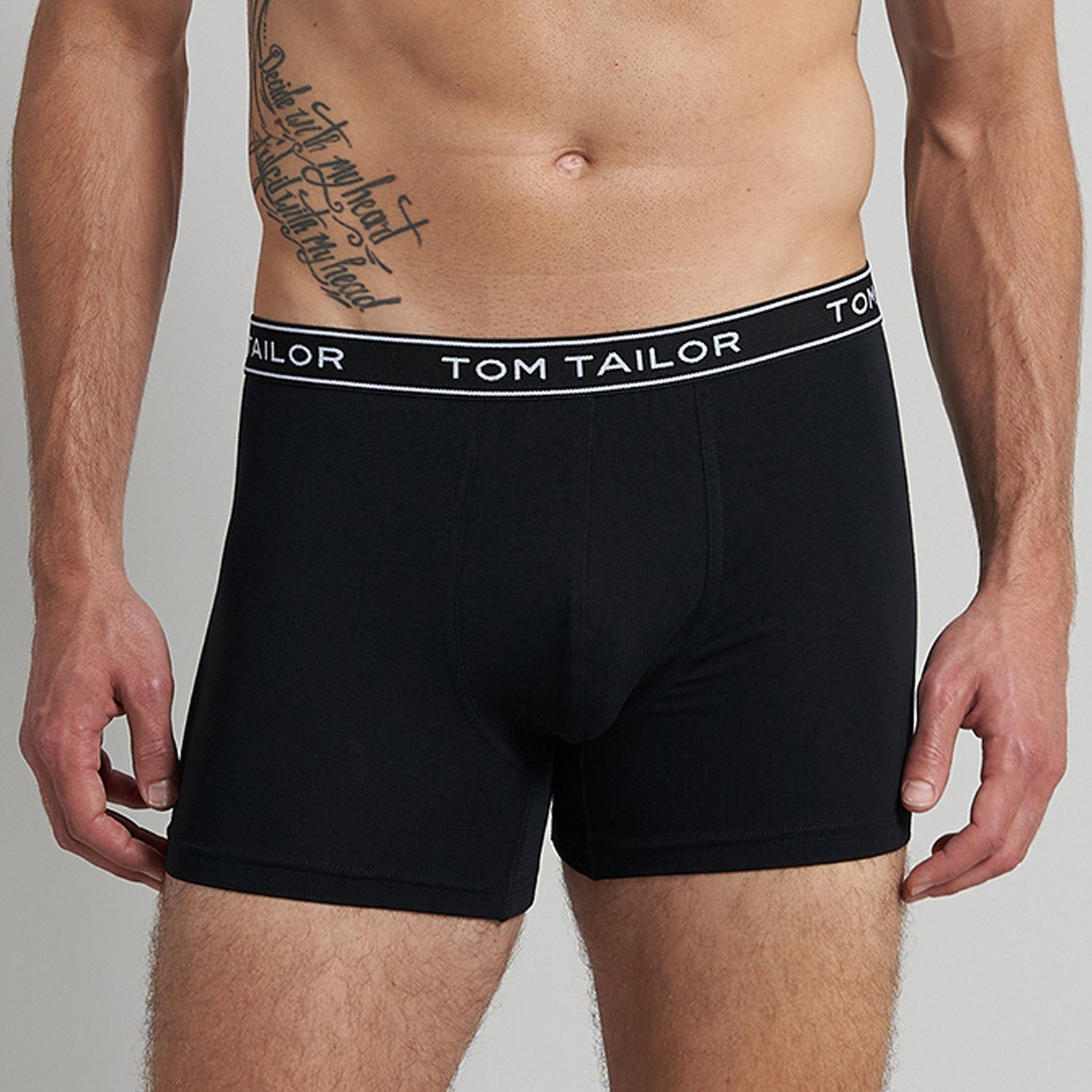 Schwarz mit (6-St) Pack elastisch, Navy / / Logo-Bund, längerem Weiss 6er / im Bein, Grau Boxershorts TOM TAILOR