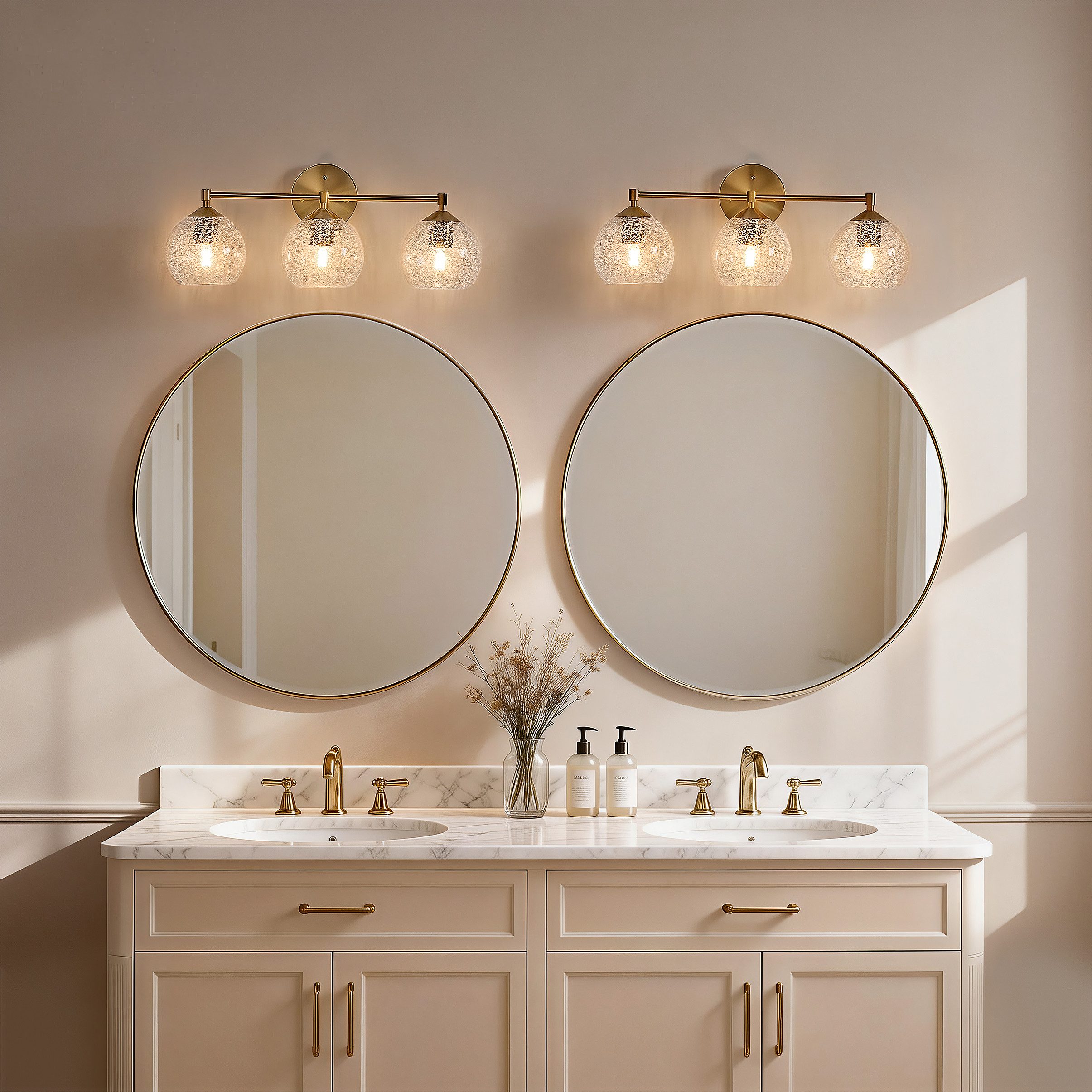 Tribesigns Wandleuchte Spiegelleuchte, 3-flammig Crackle Glas Badezimmer-Wandleuchte, LED wechselbar, mit E27 Fassung, für Flur Wohnzimmer, Inklusive Leuchtmittel